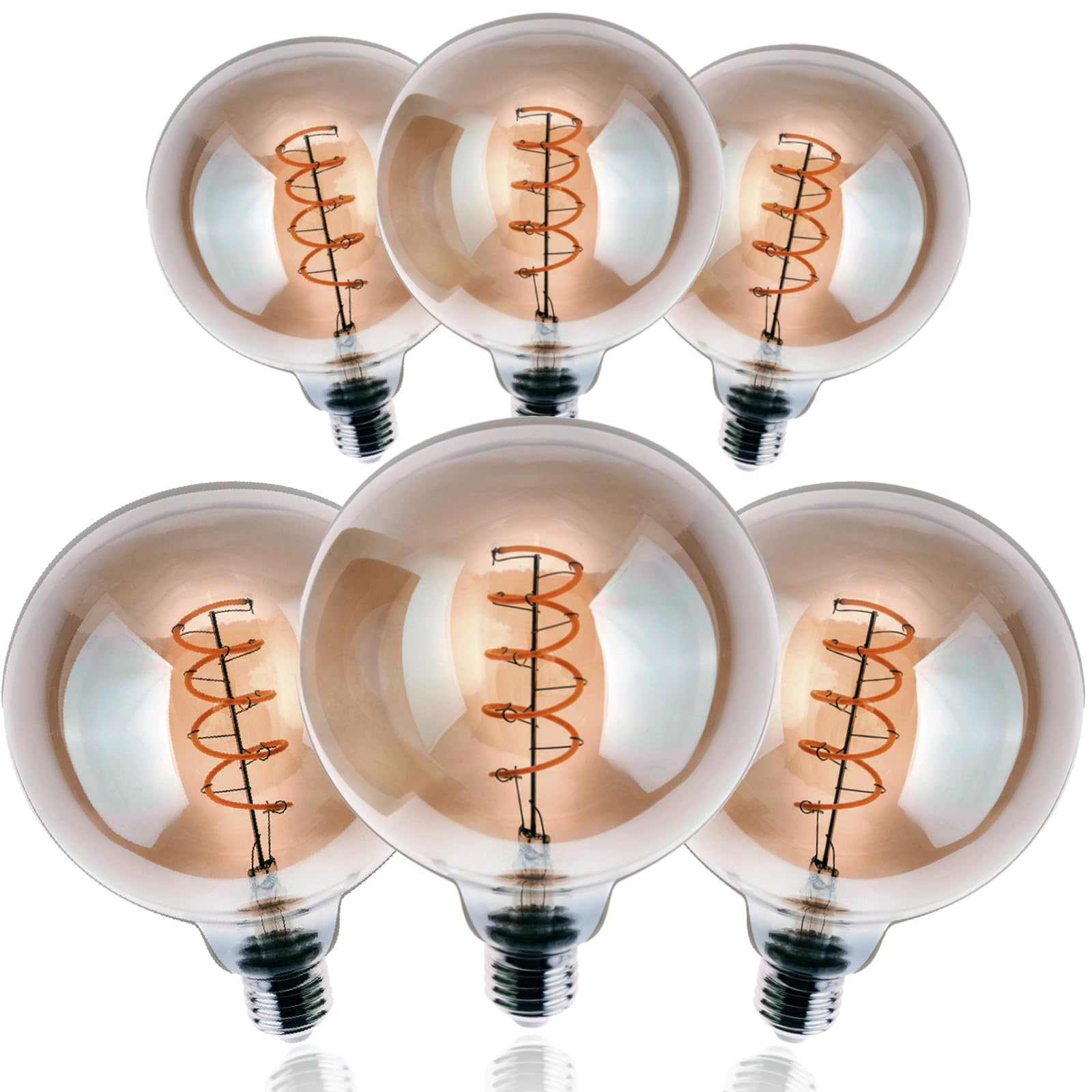 Lumiled Bombilla LED de filamento, E27, G125, 6 W, equivalente a 50 W, 660 lm, 2200 K, cristal ahumado extracálido, ángulo de haz de 360°, paquete de 6 unidades, forma de globo, luz decorativa retro