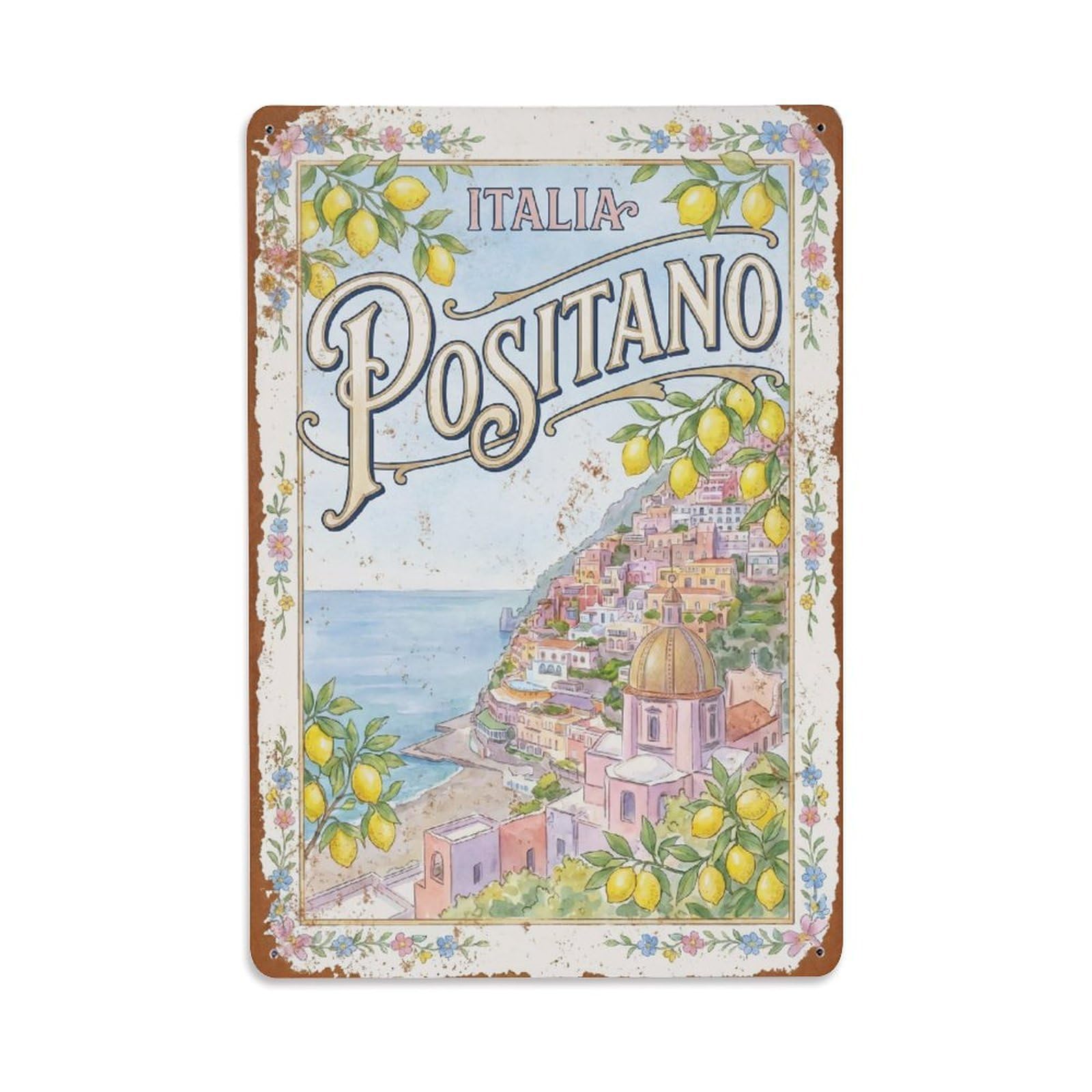 Vintage Travel Positano Italy Divine Metal Tin Sign