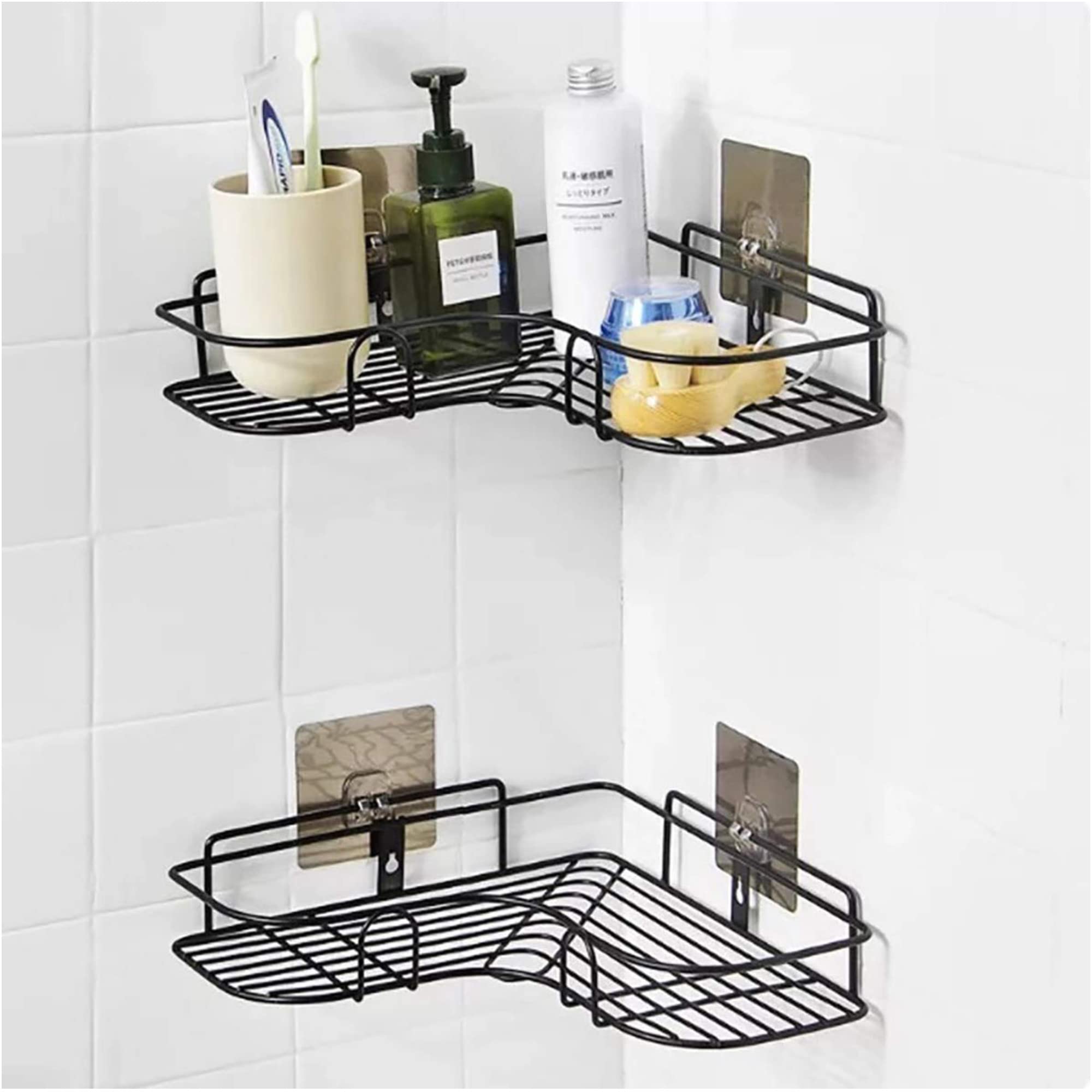 Shynora (2-Pack Shelf Adhesive Multipurpose Kitchen-Bathroom Corner Storage Organizer Rack/Shelf Wall Mounted (No Drilling Required) Bathroom Accessories Metal With Powder Coated Finish (B0BPXFP5N3) Amazon Price History, Amazon Price Tracker