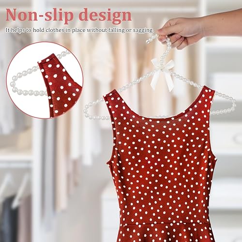 Miniatura 4 de PRETYZOOM 2 perchas de ropa con lazo de perlas artificiales blancas de 15.74 x 8.85 pulgadas, material plástico, elegante organizador para armario