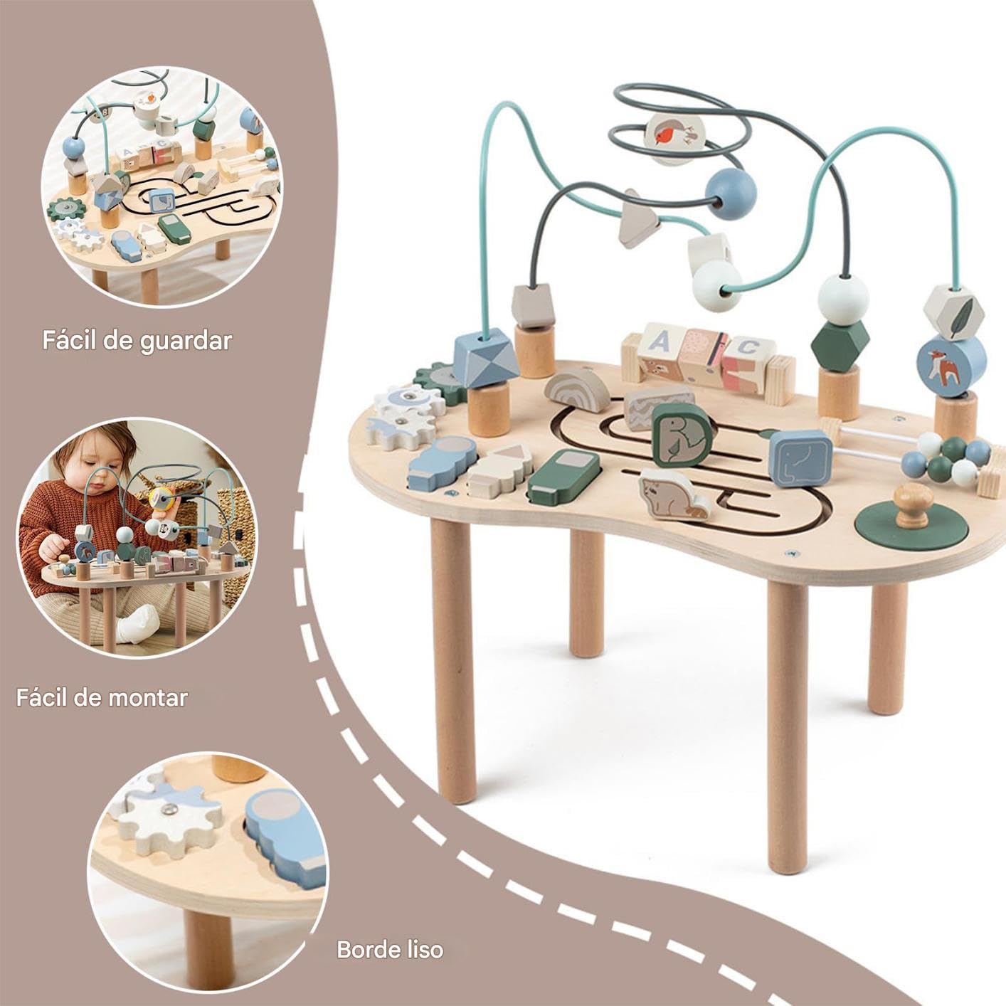 Mesa de Actividades,Mesa de Juego Centro de Actividades de Madera | Juguete Educativo Infantil Interior Exterior Destete Regalo