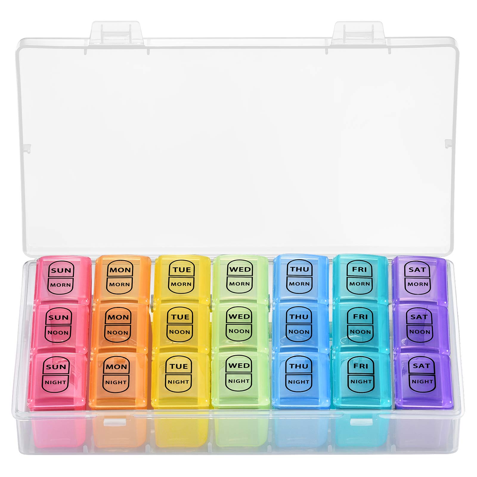 GOGOODAWeekly Pill Organizer 3 Times a Day, Travel Friendly Pill Box 7 Day with Large Compartments and Sturdy Design, Portable Medication Reminder for Vitamins/Fish Oils/Supplements (Transparent)