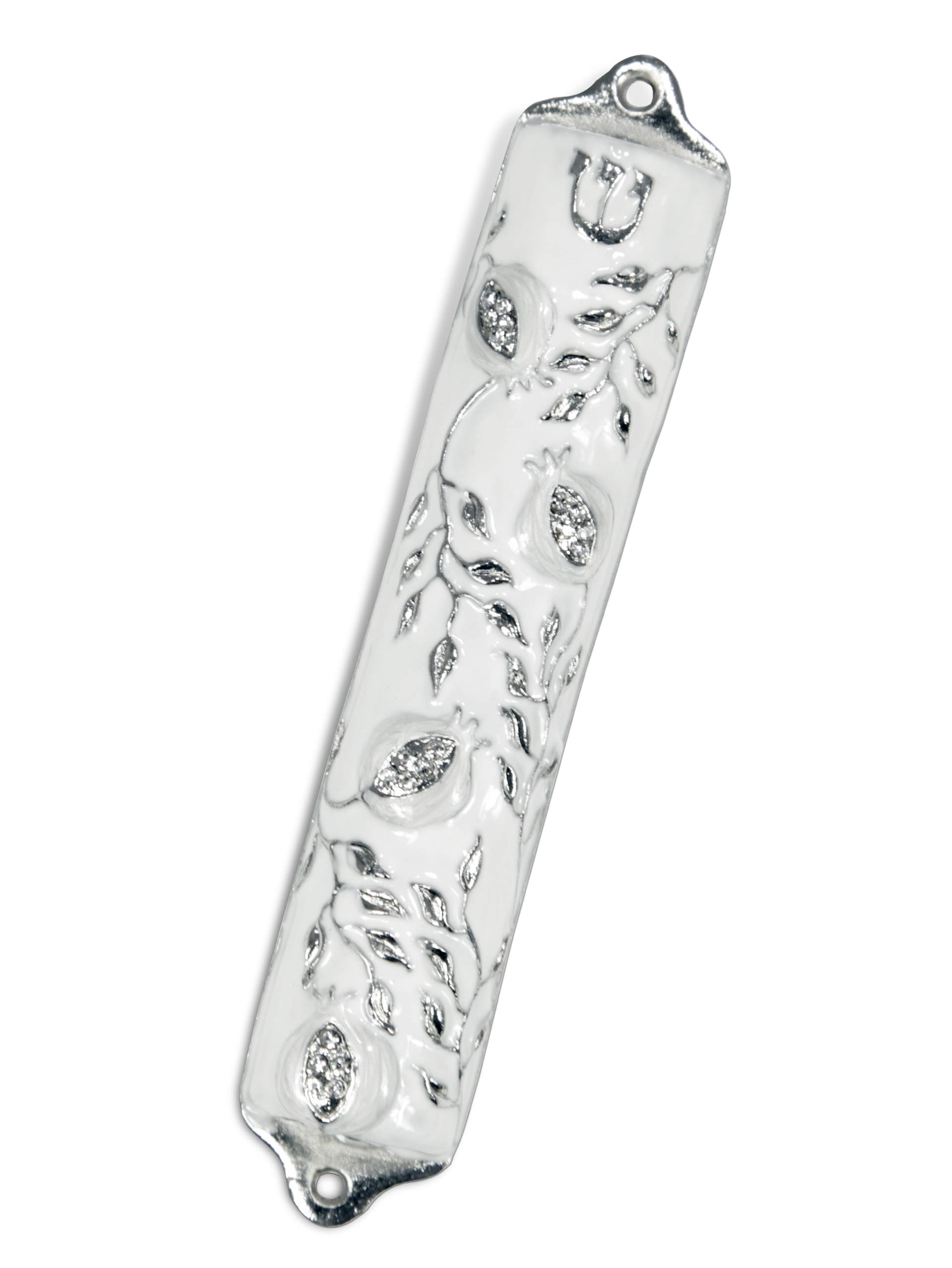 Mezuzah Case - Funda Mezuzah, diseño de árbol de Granada Fabricado en Peltre, Jerusalén Judaica, Funda Mezuza para Puerta de 4 Pulgadas, Color Blanco de Boda