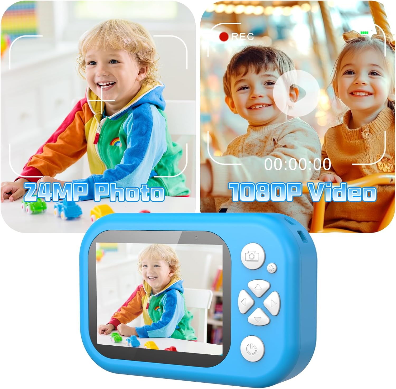 Kids Waterproof Camera, IP67 Digital Camera with 32GB Card, 1080P 48MP, 10X Zoom, Compact Toddler Camera for Birthday Gift Beach Pool Toys for Kids Ages 3-12, Blue