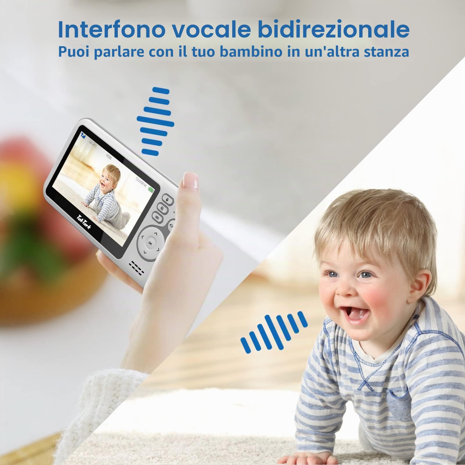 TakTark Baby Monitor, Videocamera schermo da 4.3'' Remota Direzionale Baby Monitor Video e Audio 1750mAh Supporto Batteria Ricaricabile VOX Visione Notturna Visione di Temperatura