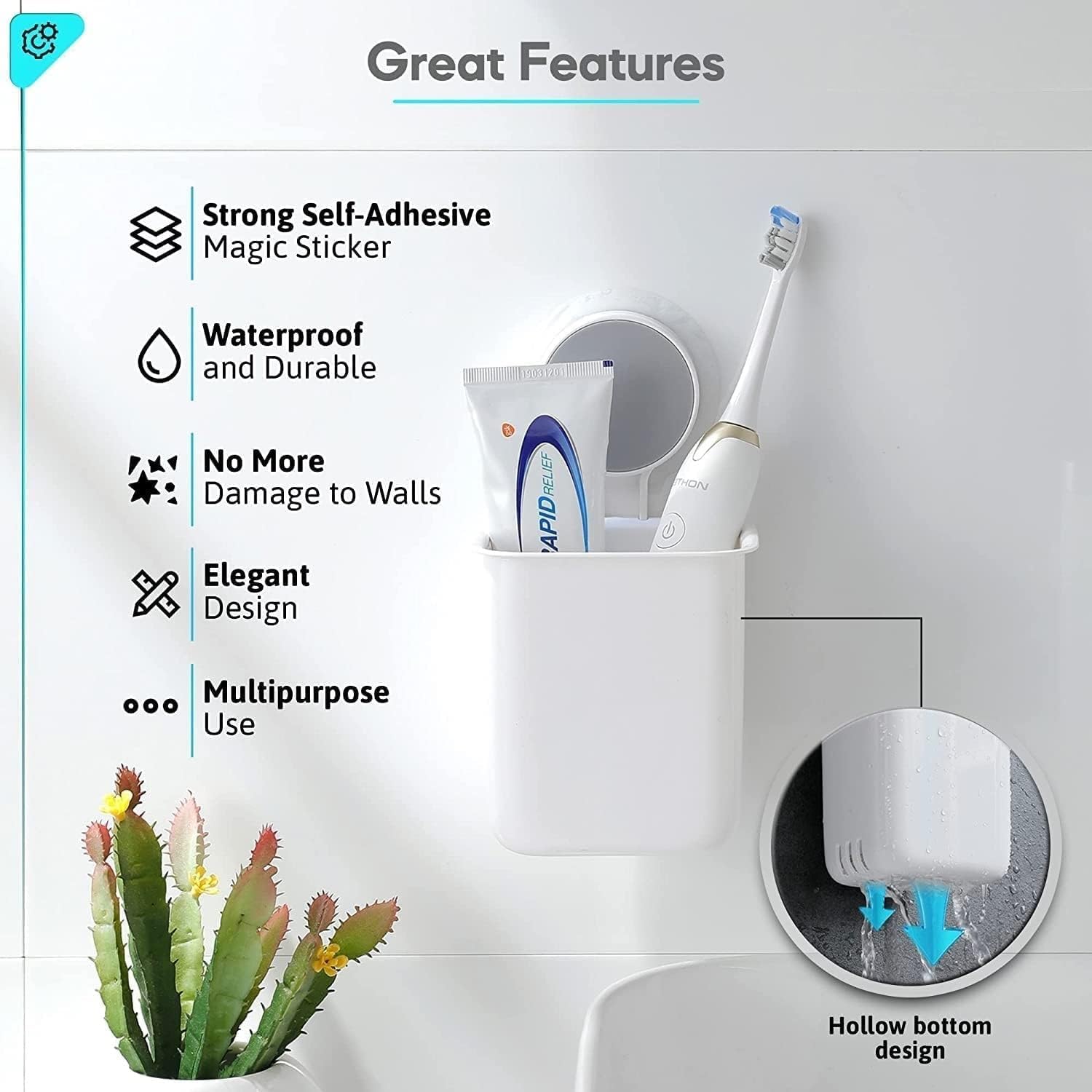 ORBITORA 1 PCS Toothbrush Holders for Bathroom, Wall-Mounted Brush Holder, Tooth Brushes Holder Stand, Bathroom Organiser and Toothpaste Holder - Washroom Organizer and Brush Stand 1