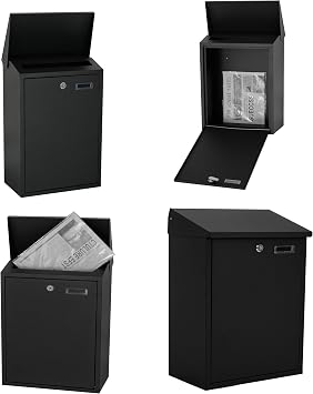 DWD Large Outdoor Wall Mounted Letter Mail Post Box Steel Lockable Mail, Post, Letter Box, Weather Resistant, Black, Extra Large 48cm H X 32CM w x 18cm D Wide Posting Slot Small Parcels Newspapers