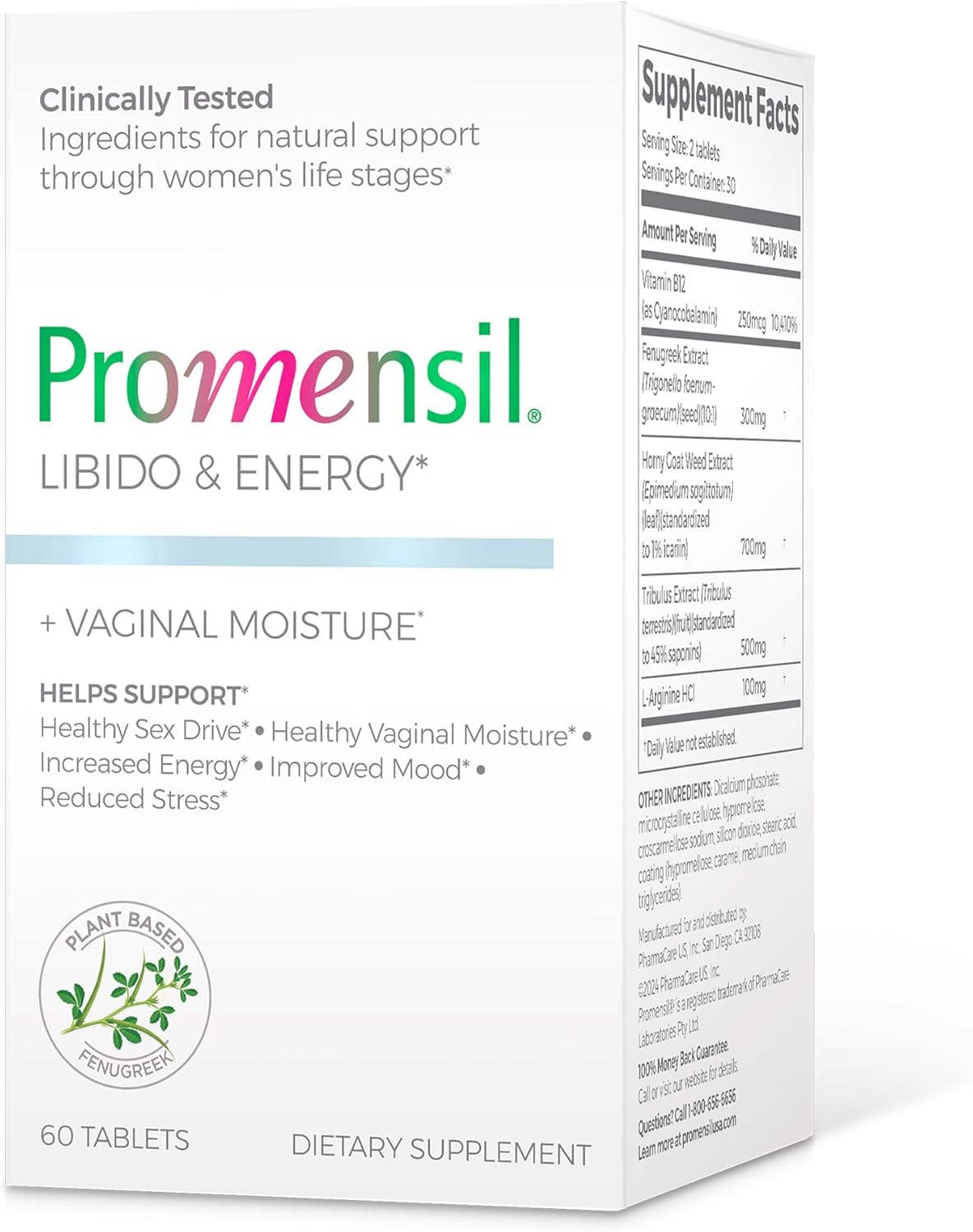 Promensil Libido & Energy - Libido Booster for Women, Sexual Health Support for Women with Low Estrogen, Fenugreek, Horny Goat Weed & Vitamins for Menopause, Clinically Proven - 30 Day Supply