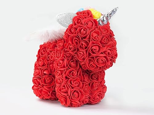 Unicornios de rosa roja con alas para niñas, decoraciones de fiesta de San Valentín, Navidad, cumpleaños, lindas flores artificiales unicornio para