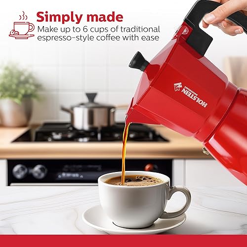 Miniatura 3 de Holstein Housewares - Cafetera de aluminio para estufa de 6 tazas y olla moka - Café expreso tradicional de gran sabor, café italiano y cubano en