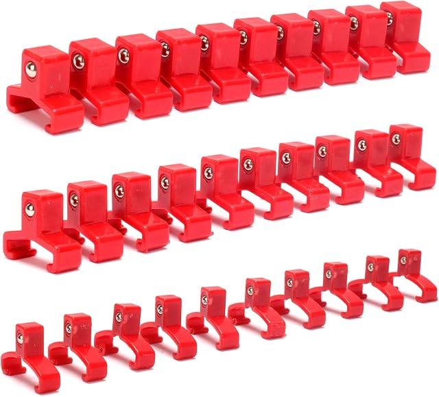 CASOMAN 30-Piece Socket Clip Set, 1/2-inch, 3/8-inch,1/4-inch Red Spring Loaded Ball Bearing Socket Clips,Additional Clips for use with CASOMAN Socket Organizers