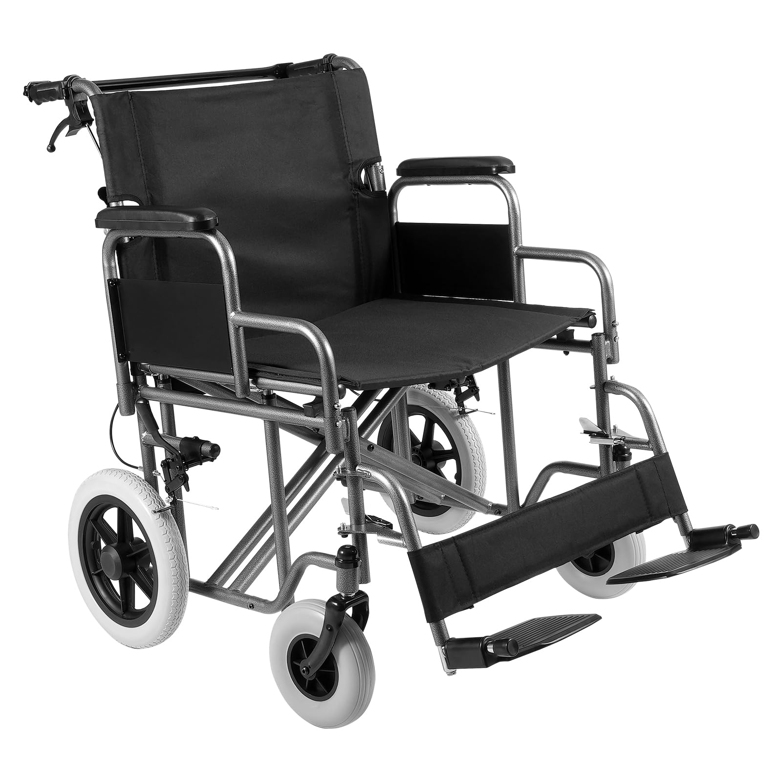VEVOR Silla de Ruedas de Transporte de Acero al Carbono para Adultos, con Reposabrazos Desmontable, Freno Autoblocante, Capacidad de Peso de 136 kg, para los Discapacitados, 1045 x 770 x 918 mm