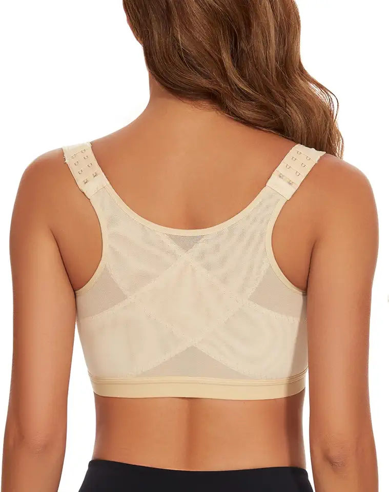 Sutiã feminino com fecho frontal sem fio, corretor de postura, suporte traseiro cobertura total nas costas