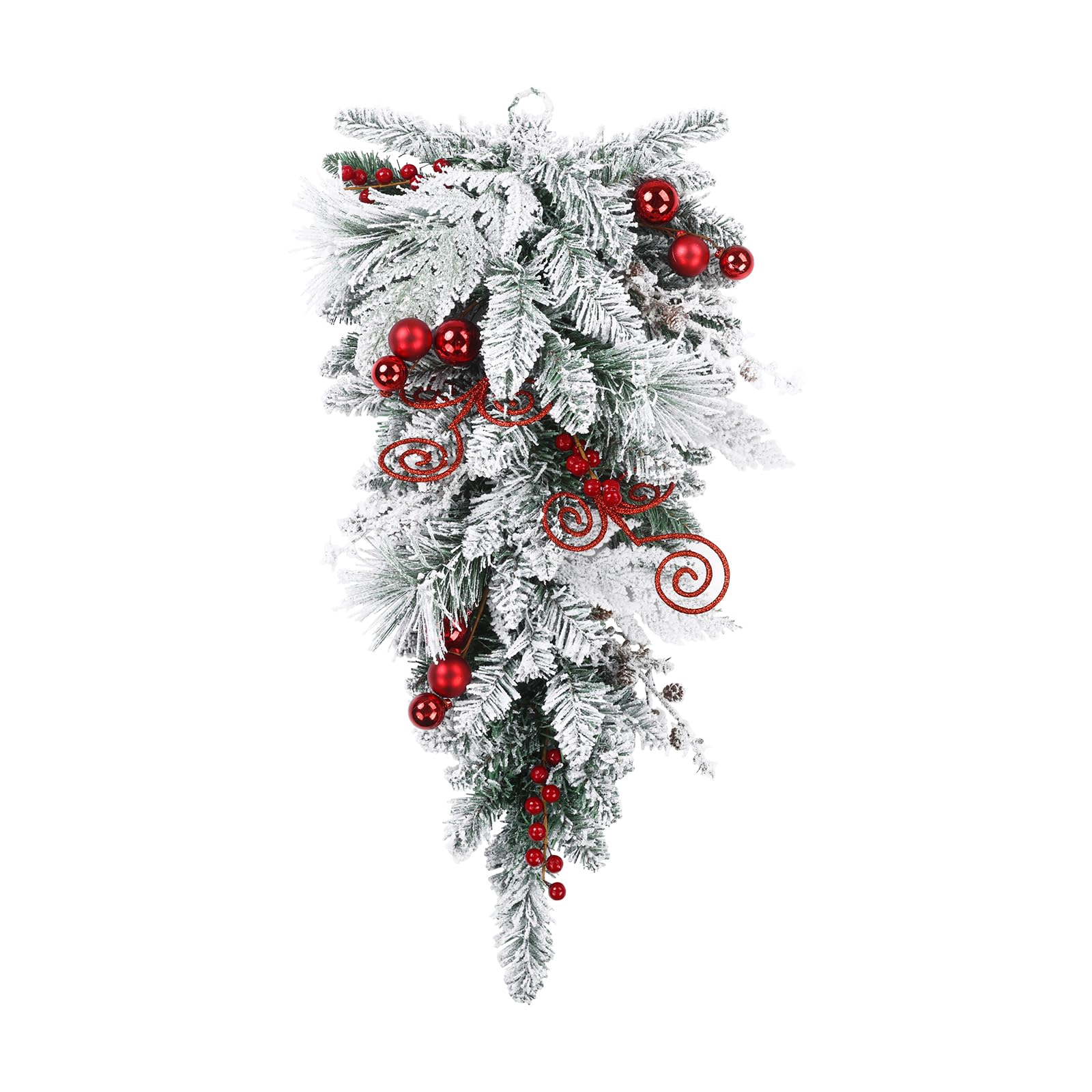 SHACOS Corona Navidad Puerta 76cm Corona Decorativa Puerta con Bolas Navideña y Bayas Rojas Corona de Escalera Navideña Corona Invierno Adorno de Navidad para Puerta Pared Chimenea Ventana