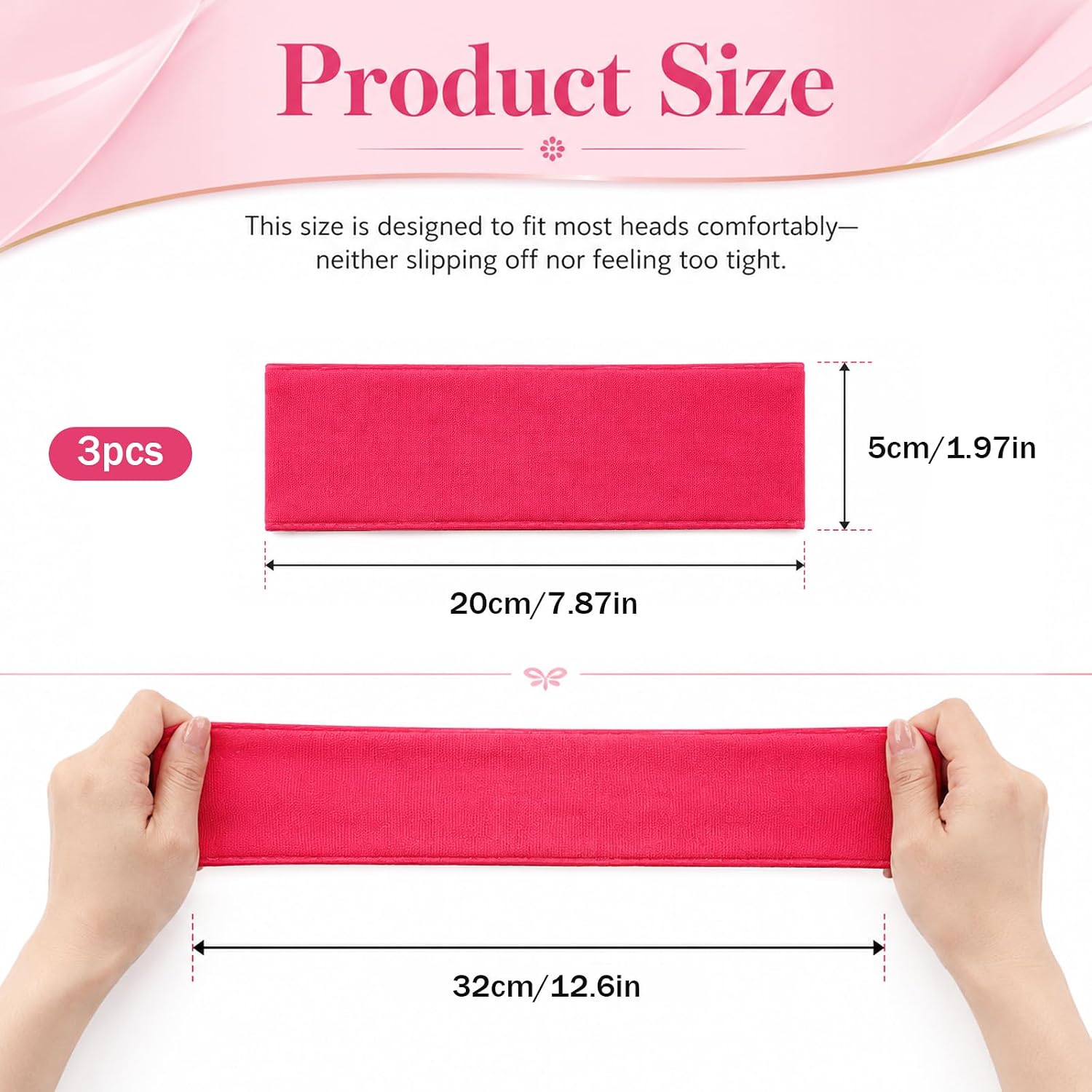 3PCS Pink Head Band, Soft Pink Headband for Women, Gym Hair Accessories for Sports, Makeup, Gym, Running,Yoga, Workout