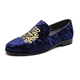 FLQL Men's Luxury Velvet Penny Loafers Shoes Embroidery Suede Dress Loafers Daily Boats Shoes for Party Wedding Prom Size 7-13