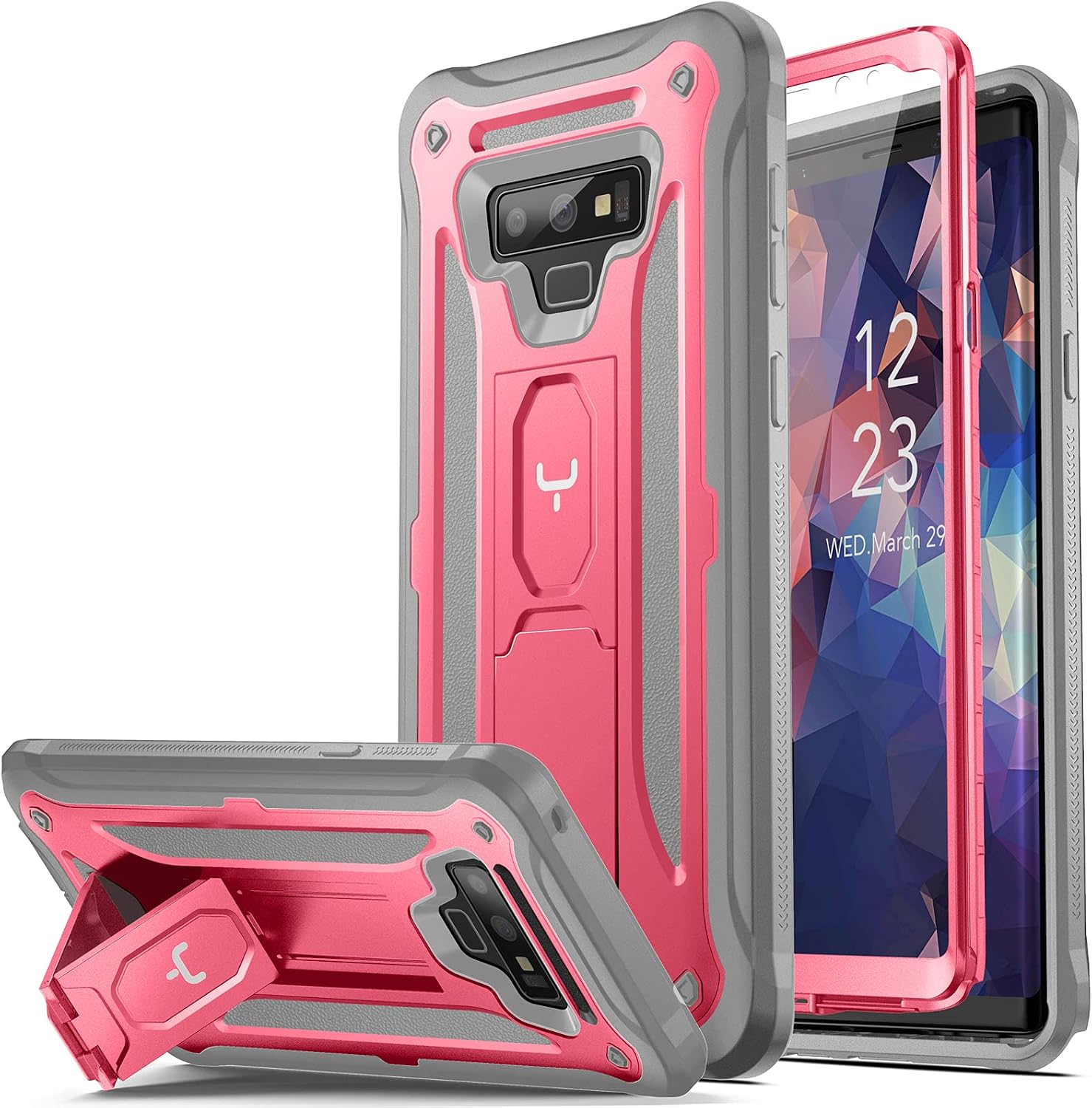 YOUMAKER Kickstand Case for Galaxy Note 9, Full Body with Built-in Screen Protector Heavy Duty Protection Shockproof Rugged Cover for Samsung Galaxy Note 9 6.4 Inch - Pink