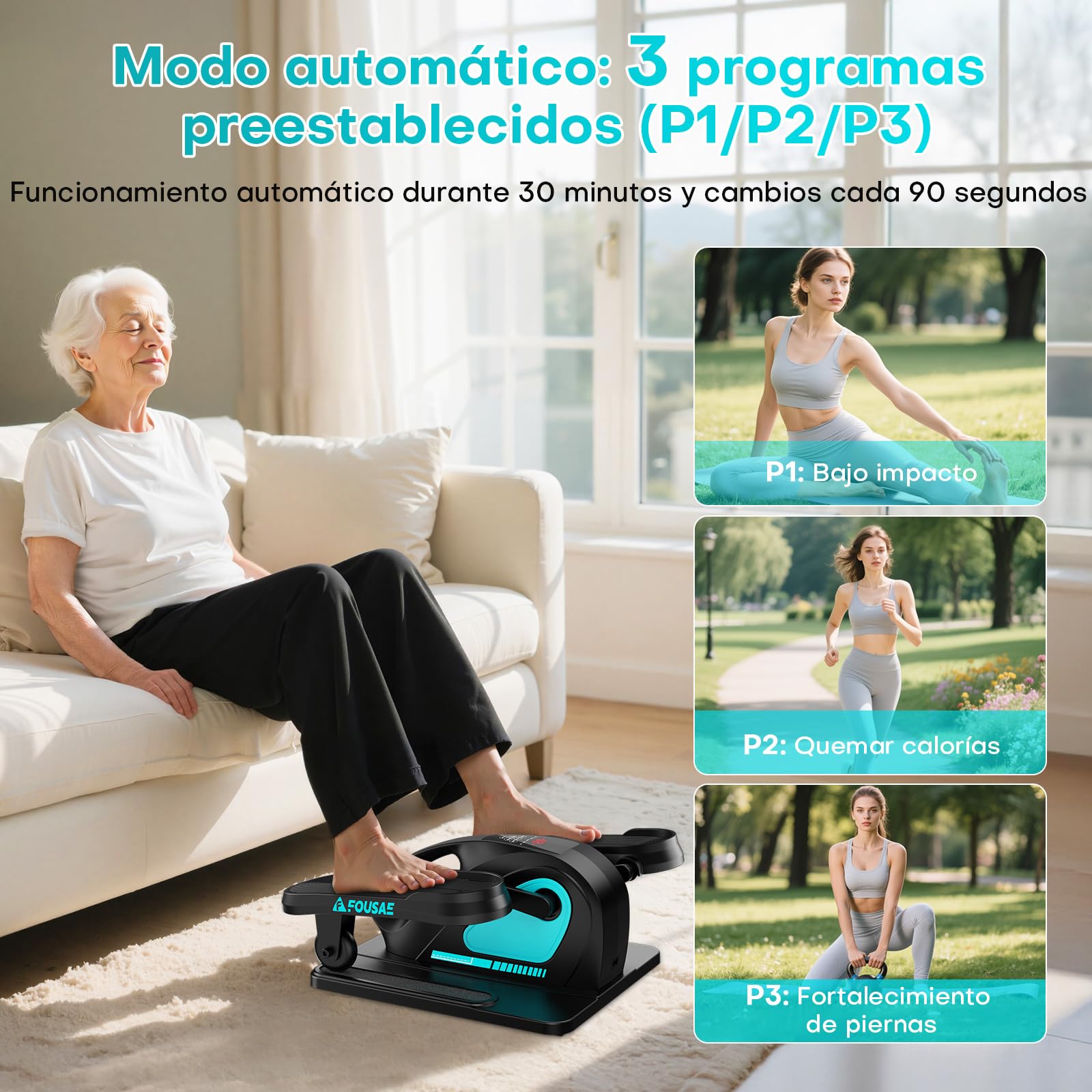 Mini Elíptica Eléctrica de Escritorio, Pedales Estaticos 2 en 1 con 15 Velocidades Ajustables y 3 Modos Automáticos, Pedaleador Eléctrico Compacto y Silencioso, para Mayores y Adultos