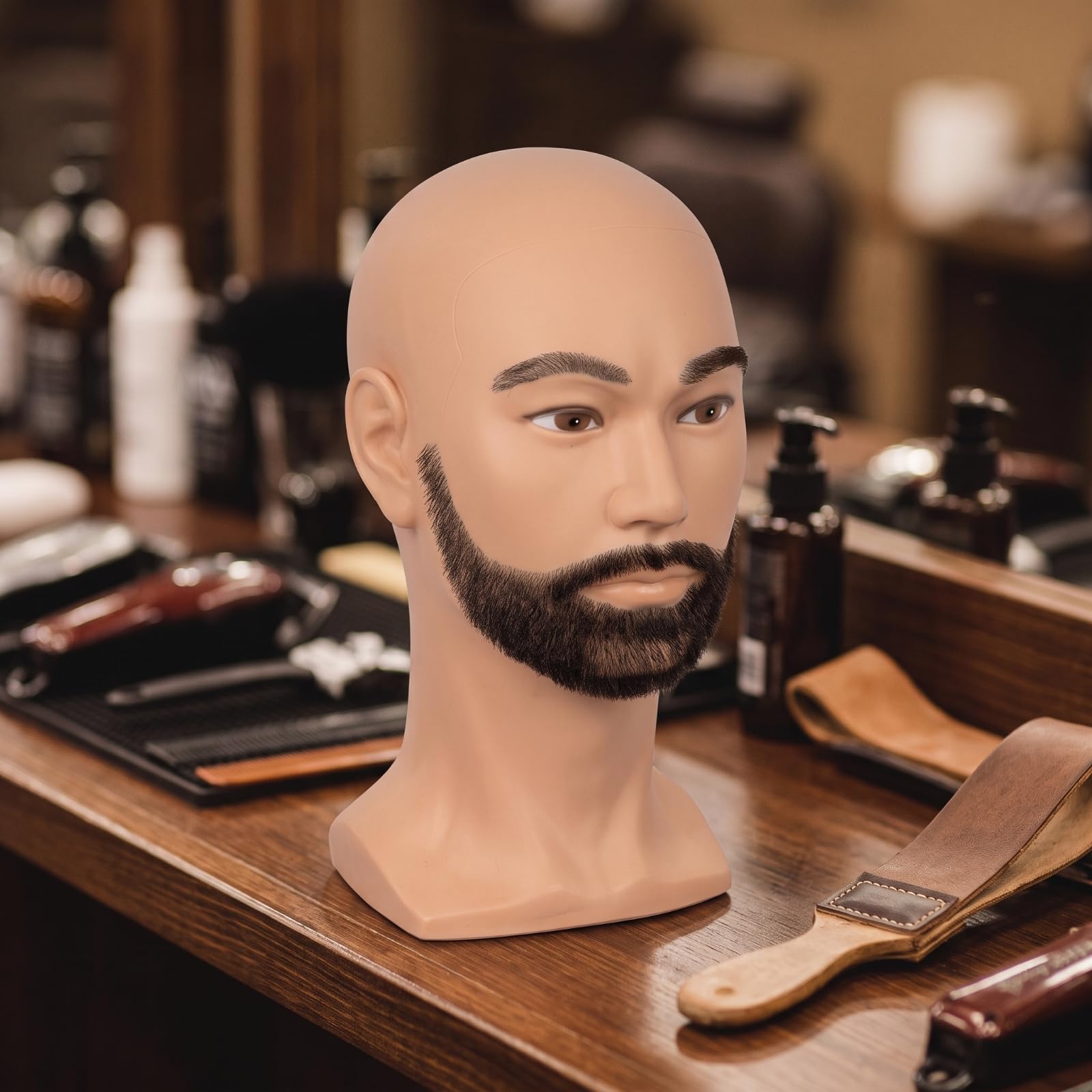 Bart Übungskopf Mannequinkopf Trainingskopf Friseurkopf mit Realistischer Männerbüste Und Bartauflage aus PVC mit Sicherem Stand für Salon Werkstatt Schulraum, L30T-O-Bart