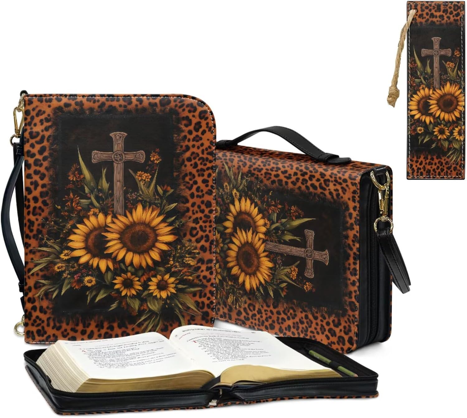 Bible Cover for Women Men with Bookmark and Shoulder Strap Large Leather Bible Case Vintage Bibles Protector