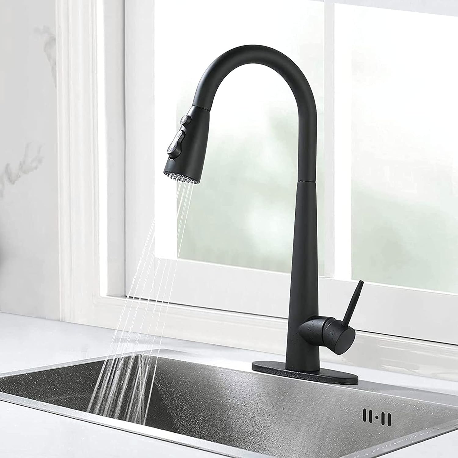 6 Inch Hole Cover Deck Plate Escutcheon, Stainless Steel Sink Cover Plate for Bathroom or Kitchen Sink Faucet 1 or 3 Hole Mixer Tap (Matte Black)