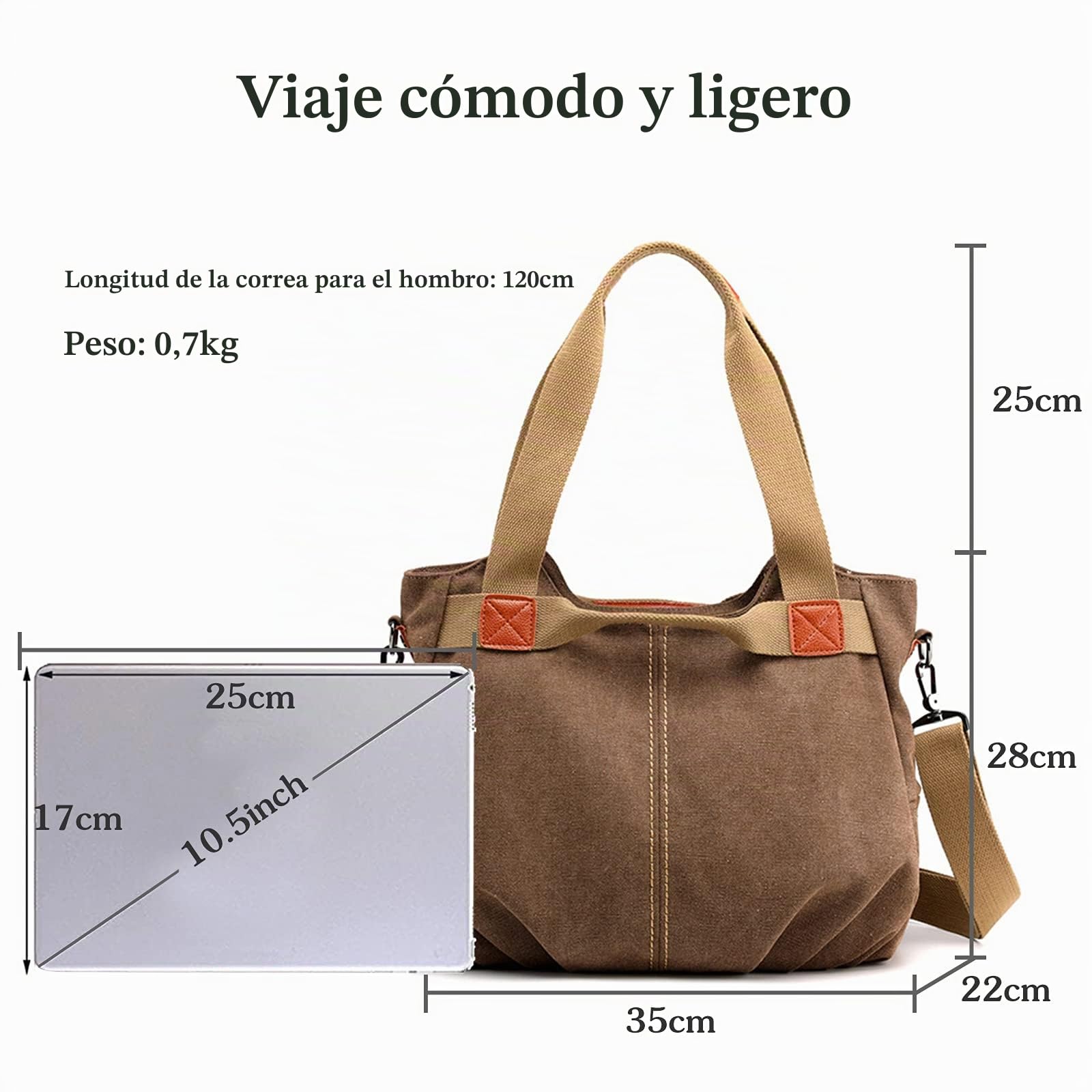 FANDARE Lona Bolsos Mano Mujer Bandolera Bolso Hombro Cruzado Vintage para Señora Viaje Trabajo Escuela Compras Crossbody Bag