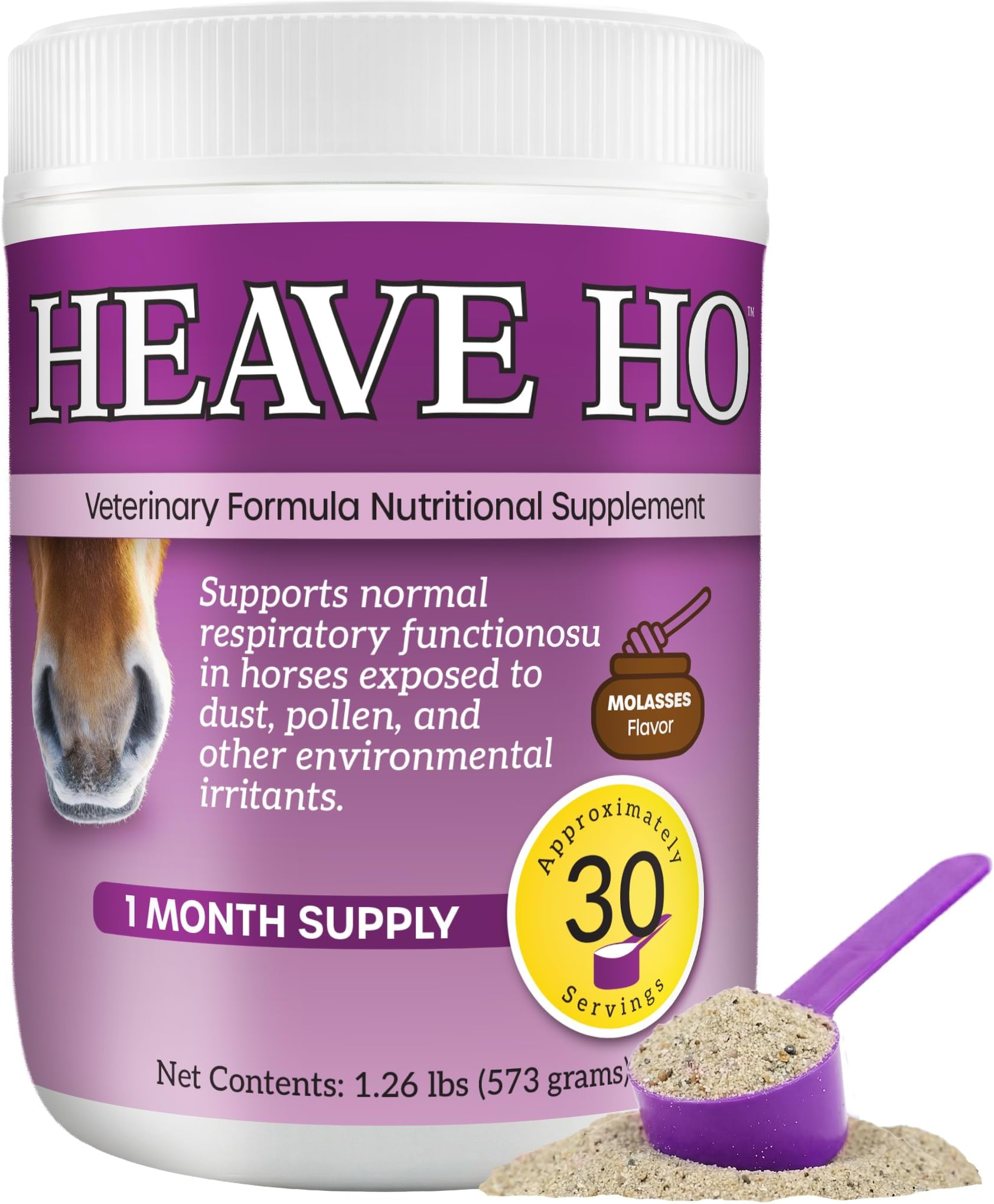 HEAVE HO Equine Respiratory Support Supplement for Horses, Nutritional Airway & Immune Support, Herbal Blend with Vitamins & Minerals, Molasses Flavor, 30 Servings