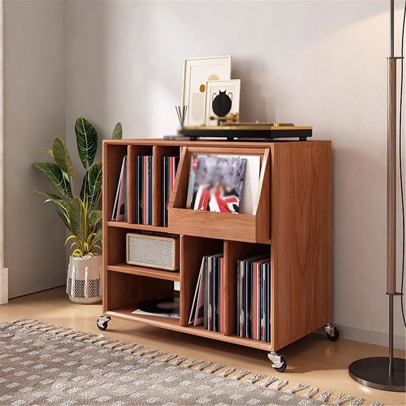 archiviazione cd Home Porta dischi in vinile libri e riviste in legno con ruota universale espositore per cd