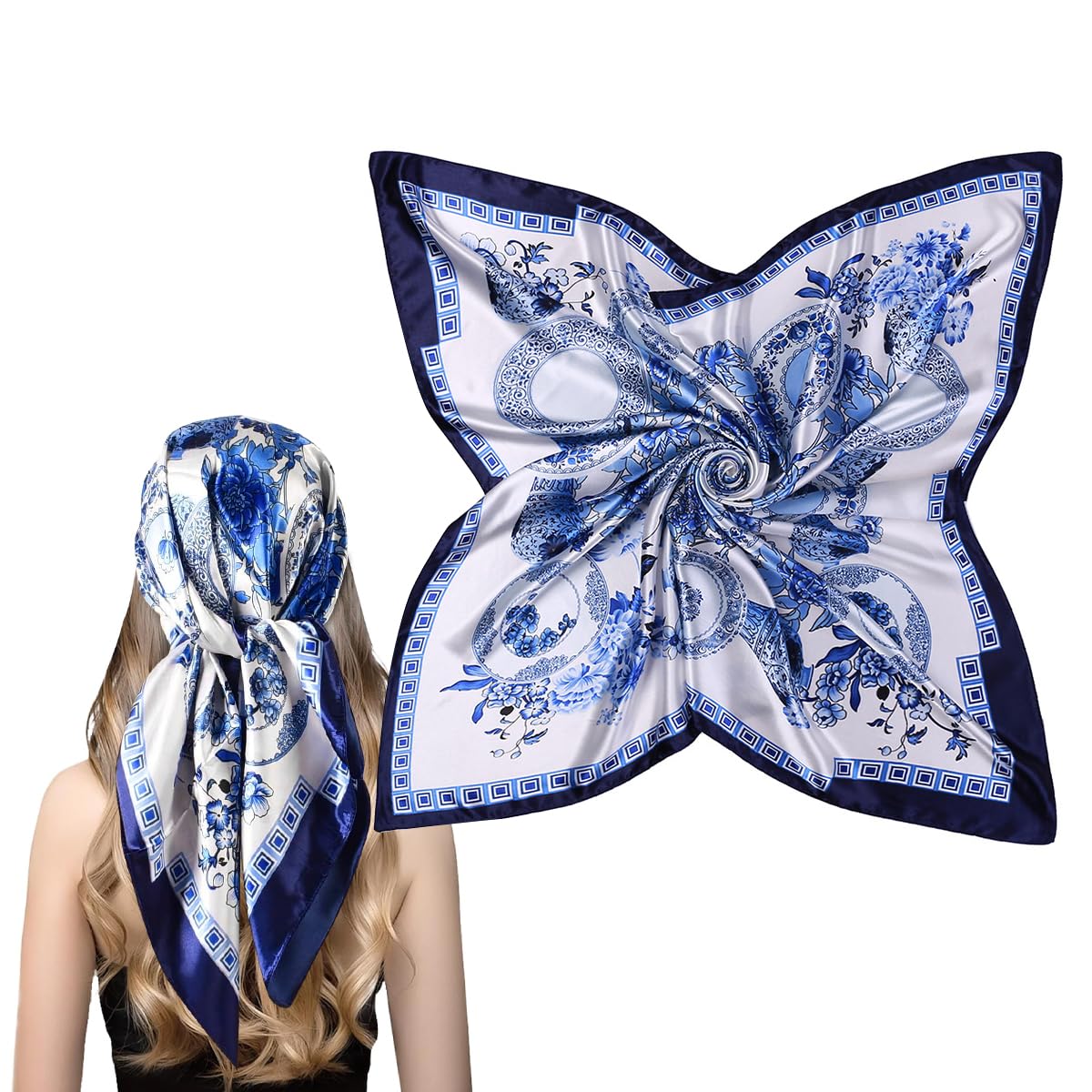 Silk Scarf for Women Neck Hair Scarf For Woman Lightweight Large Satin Head Scarves Fashion Neckerchief for Suit, Blazers, Shirts, Bag