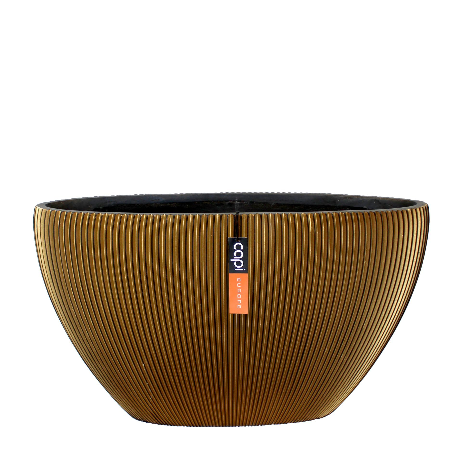 Capi Europe - Vaso ovale Groove - 59x14x34 - Oro - Apertura Ø14 - Maceta para interior y exterior - BGVGB841