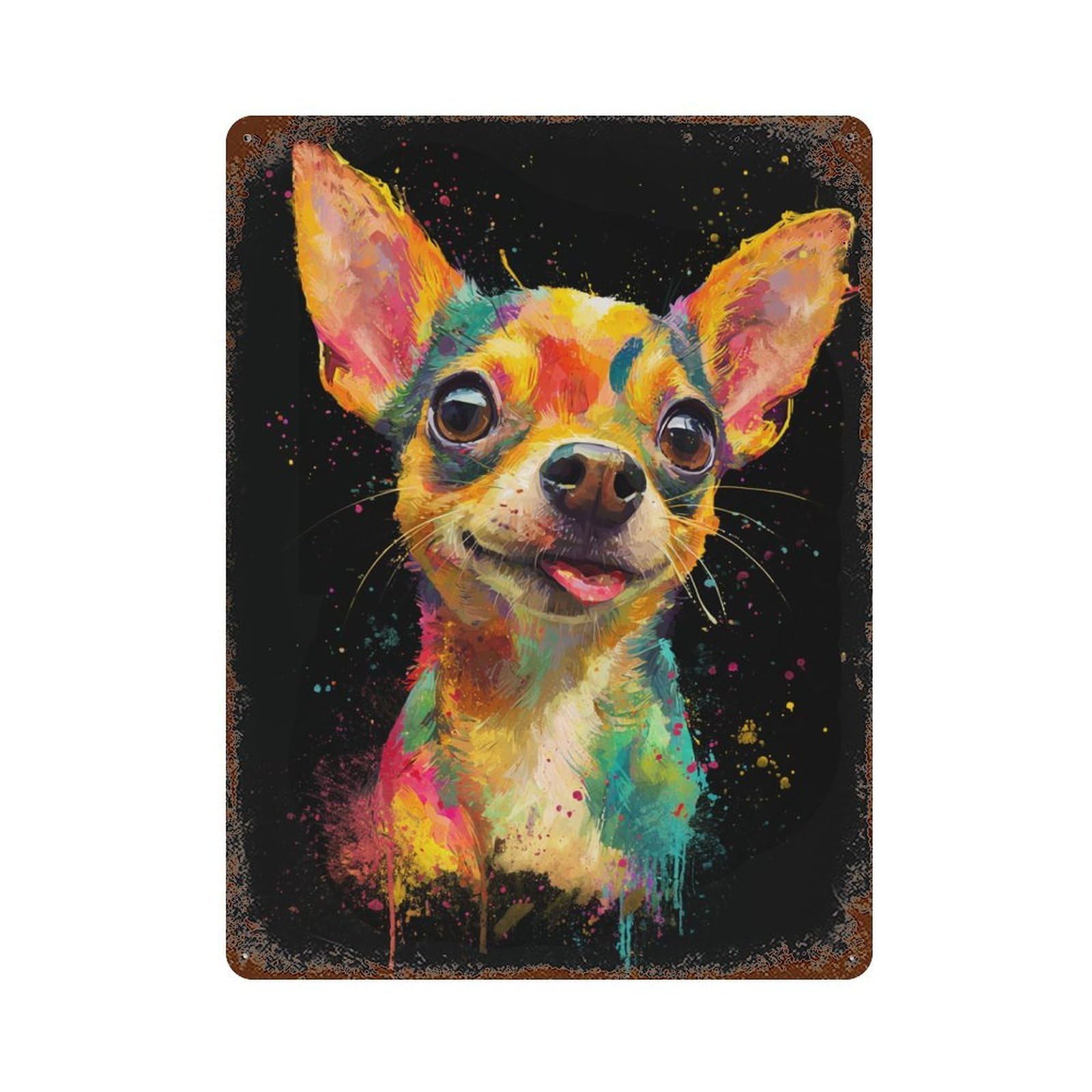 Colorful Chihuahua Art Print-1 Aged Metal Wall Plaque 15.7"x11.8", for Basement, Hobby Room And Garage Decor, Rustic Home Decor