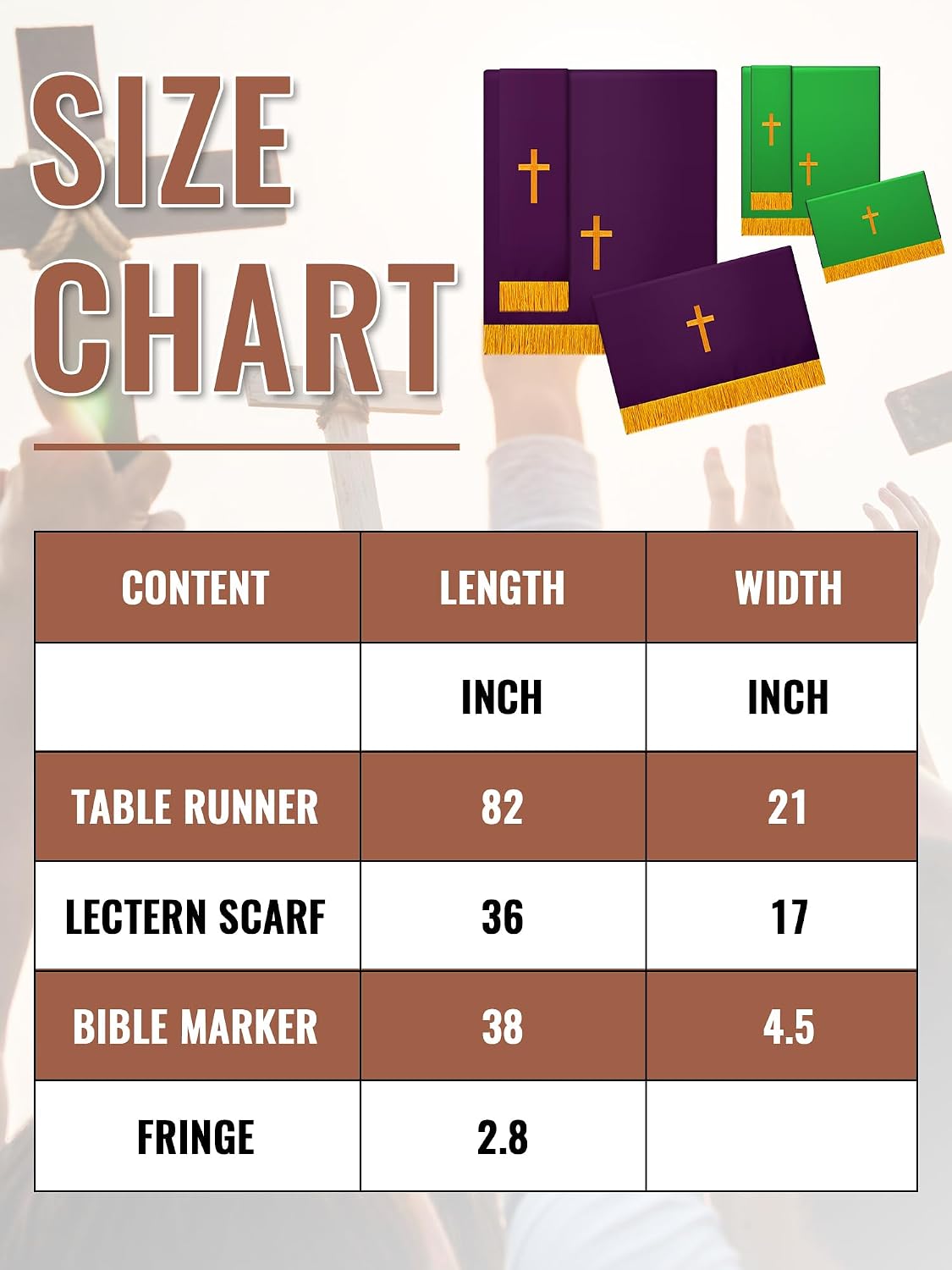 Cutecrop Set of 3 Reversible Parament Set Clergy Table Runner Bookmark Pulpit Scarf with Gold Cross Church Pulpit Accessories for Christian Pentecost Gift(Green and Purple)