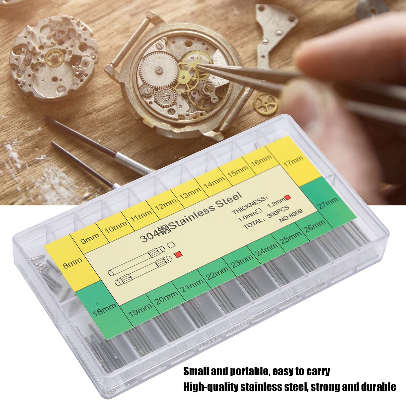 Watch Band Pin Friction Bar, 304 Stainless Steel 1.2mm Watch Bracelet Pin Friction for Watch Band Repair Tool Watch Strap Ear Sets Watch Repairing Parts 8?27mm Bars 20 Sizes