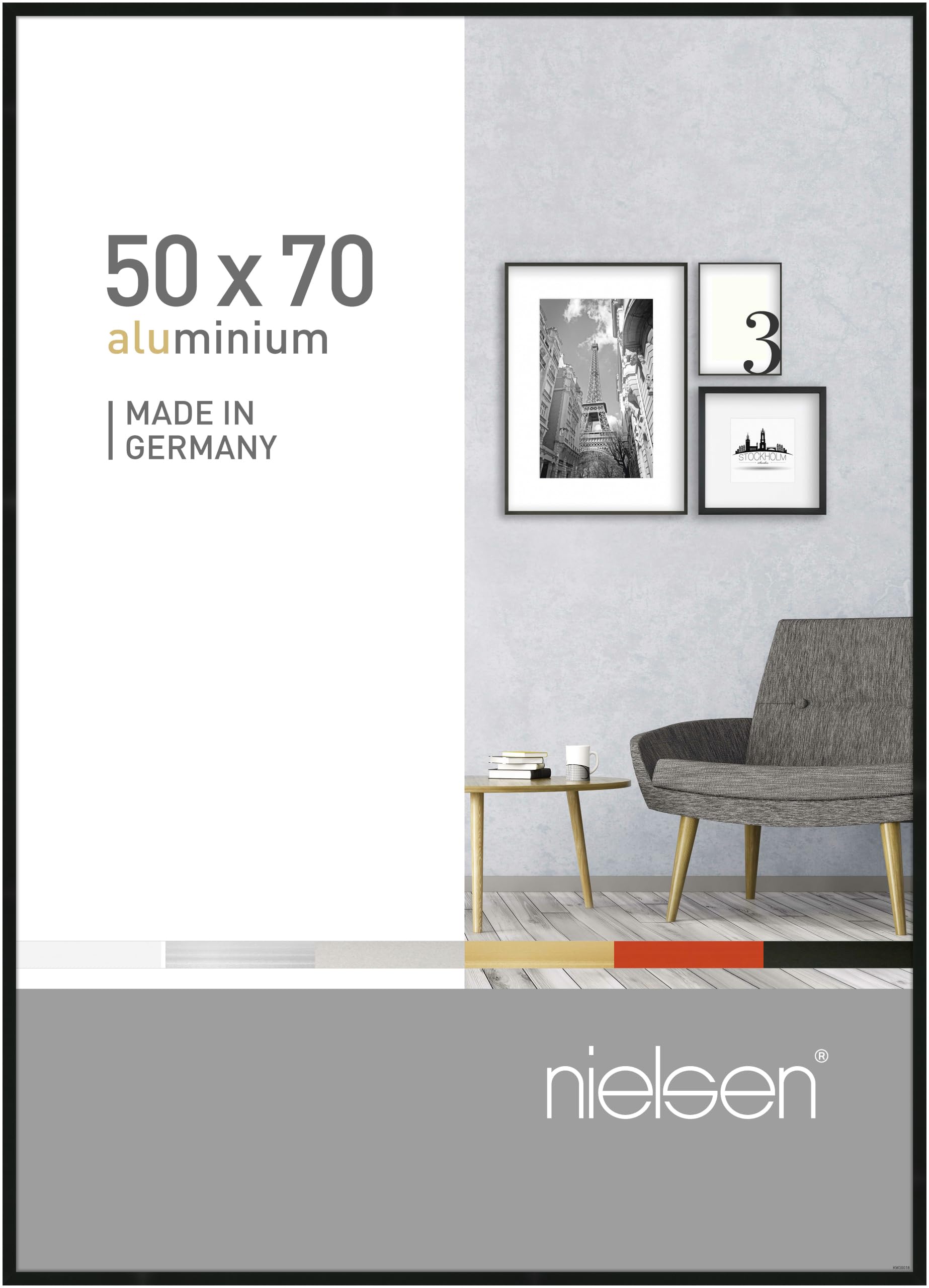 Nielsen Black Pixel Aluminium Picture Frame - Frosted 50X70cm - With Float Glass And Easy Push-Turn Clips