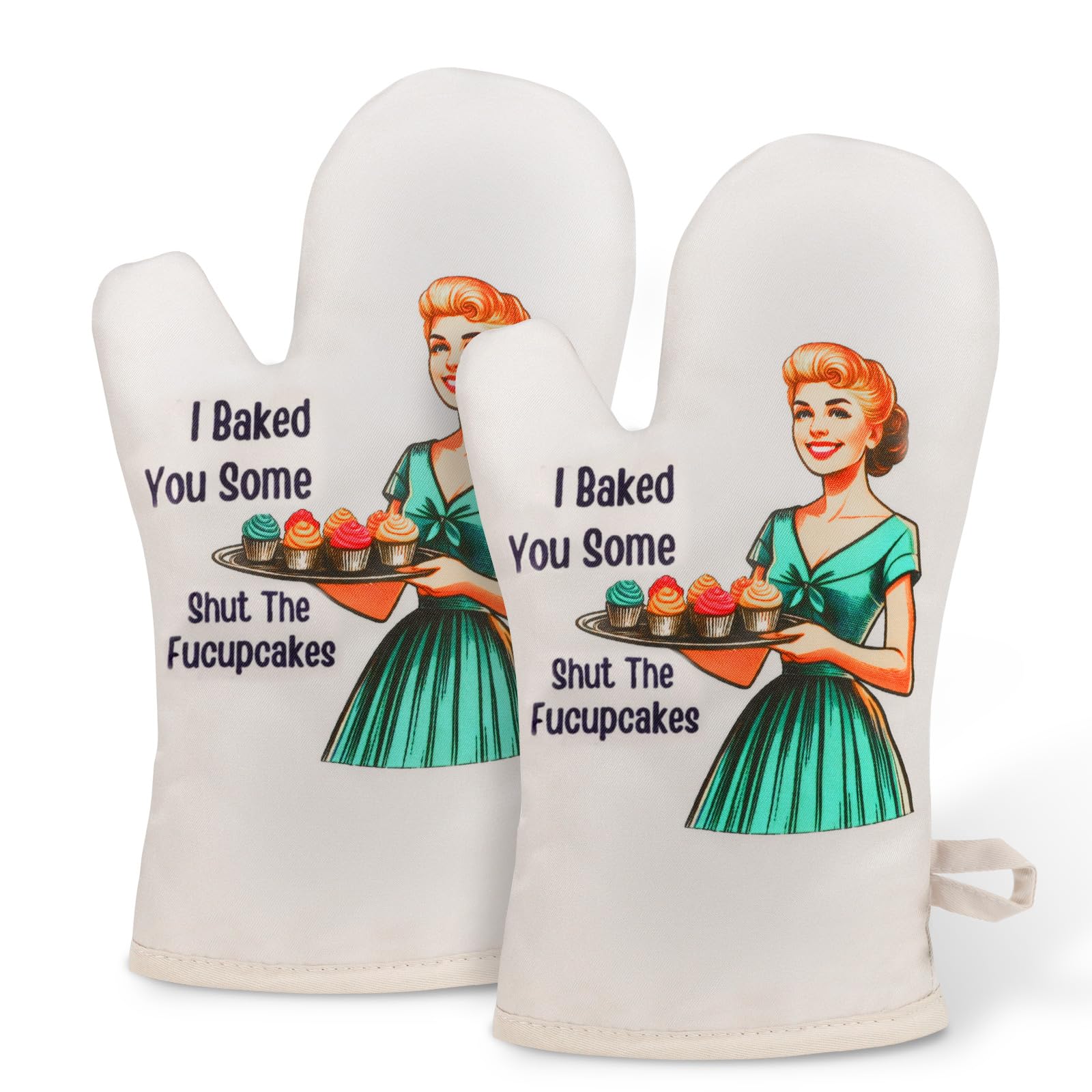 Miracu Funny Oven Mitts for Women, Cute Oven Mitt Set, Fun Kitchen Mittens, Baking Gifts for Women Bakers, Baker Gifts for Mom, Cooking Presents, Retro Humor Christmas Birthday Housewarming Presents