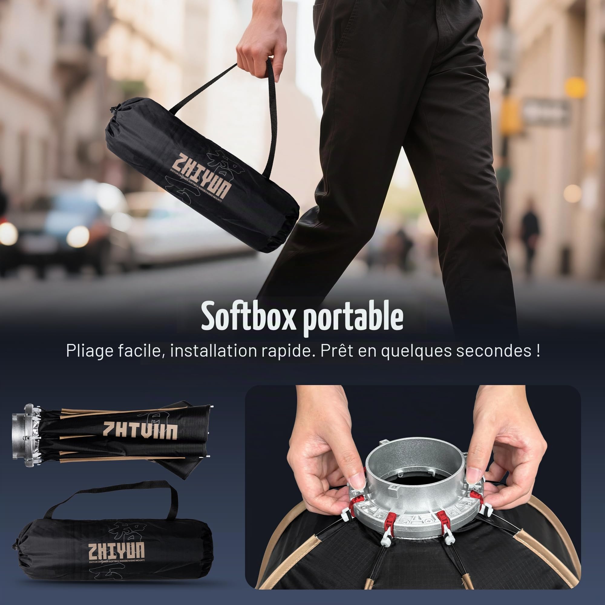 ZHIYUN CINEPEER 60cm Boîte à Lumière Octogonale à Monture Bowens, à Dégagement Rapide avec Grille en Nid d'abeille pour Studio Photo, Enregistrement Vidéo, portraits, pour Zhiyun Molus Série G Série B