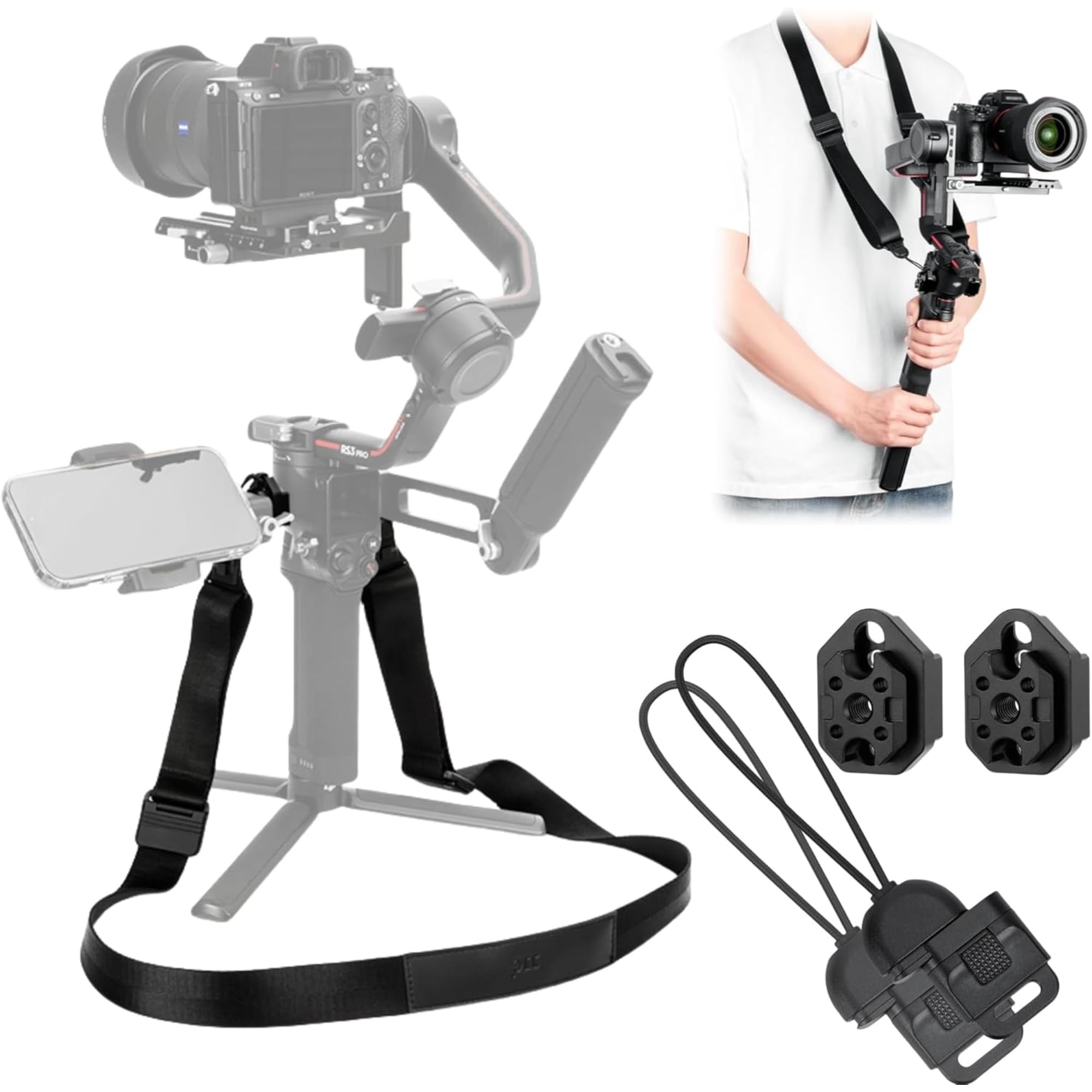 Tracolla Regolabile Stabilizzatore JJC Tracolla Sgancio Rapido Per Gimbal DJI - Connettori NATO Per RS 3 Pro, RS 3, RS 2 E RSC 2 - Regolabile E Super Resistente Tracolla Stabilizzatore Dji