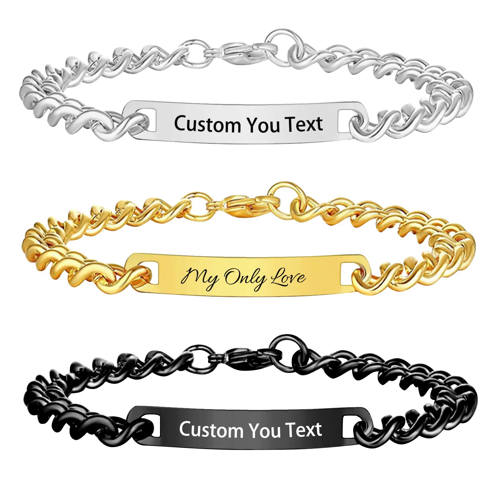 CupikeCustom Name Bar Bracelet Personalized,Engraved Stainless Steel ID Name Bracelets -Personalized Gift for Men Women Lover