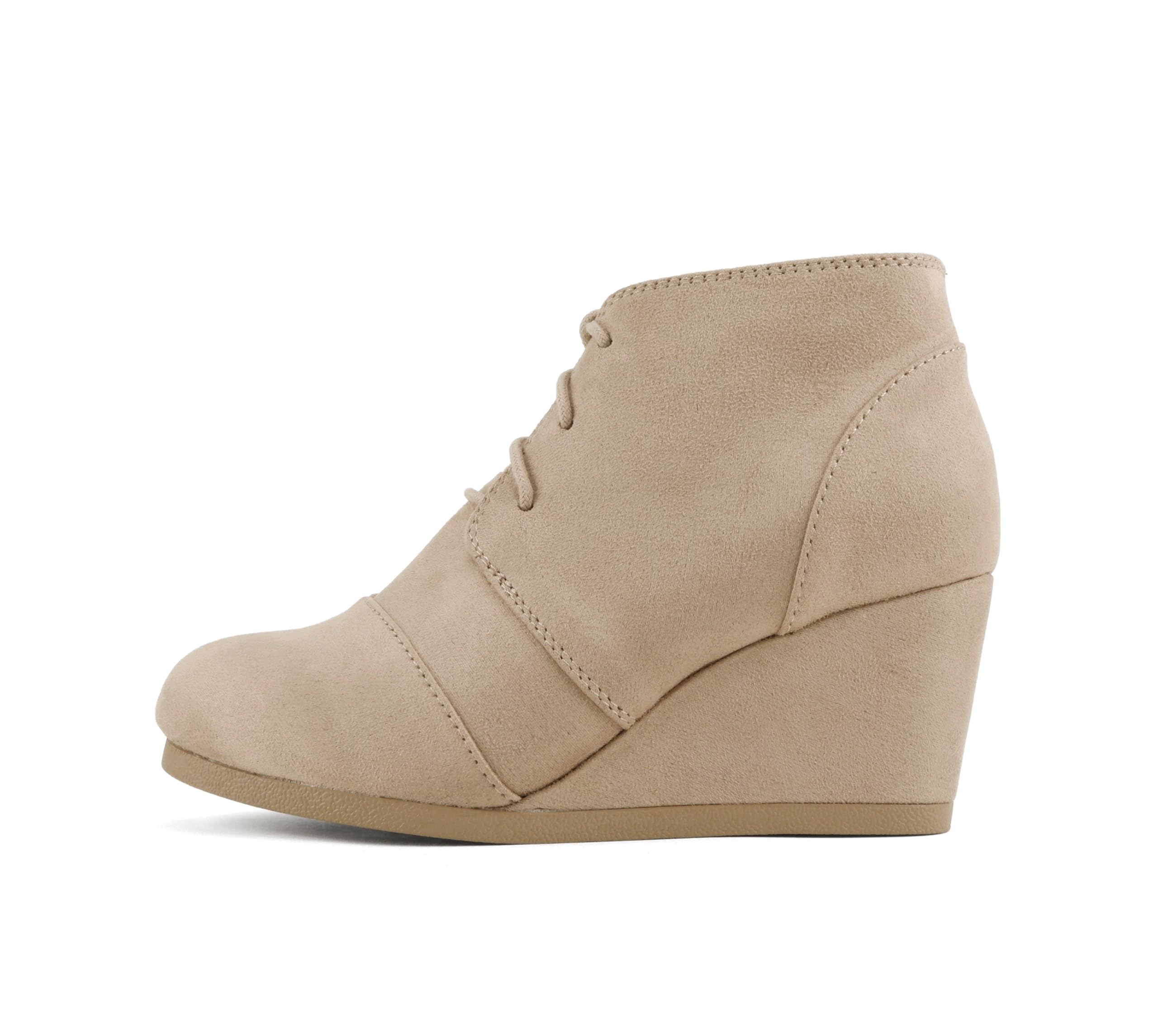 CITYCLASSIFIED REX Women Lace Up Rounded Toe Low Wedge Ankle Bootie
