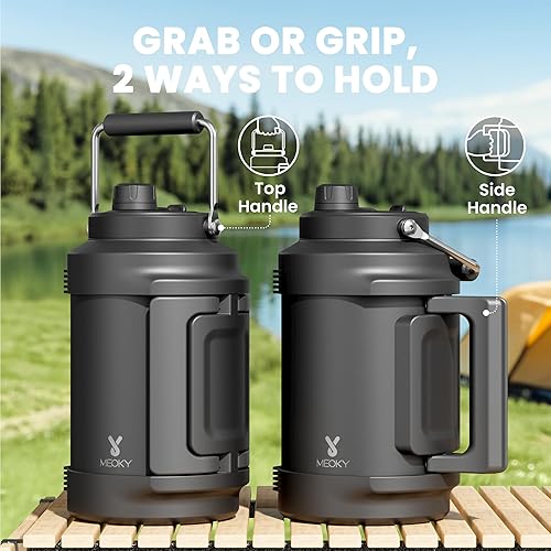 Miniatura 3 de Meoky Botella de agua aislada de 1 galón para deportes, jarra de agua de acero inoxidable con triple pared de 128 onzas, asas superiores y
