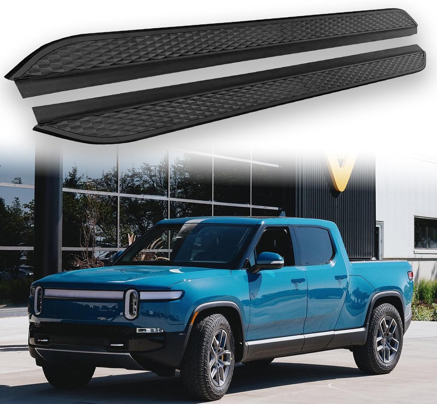 2Pcs Fits for Rivian R1T R1S 2022 2023 2024 Running Boards Side Steps Pedals Black Nerf Bar