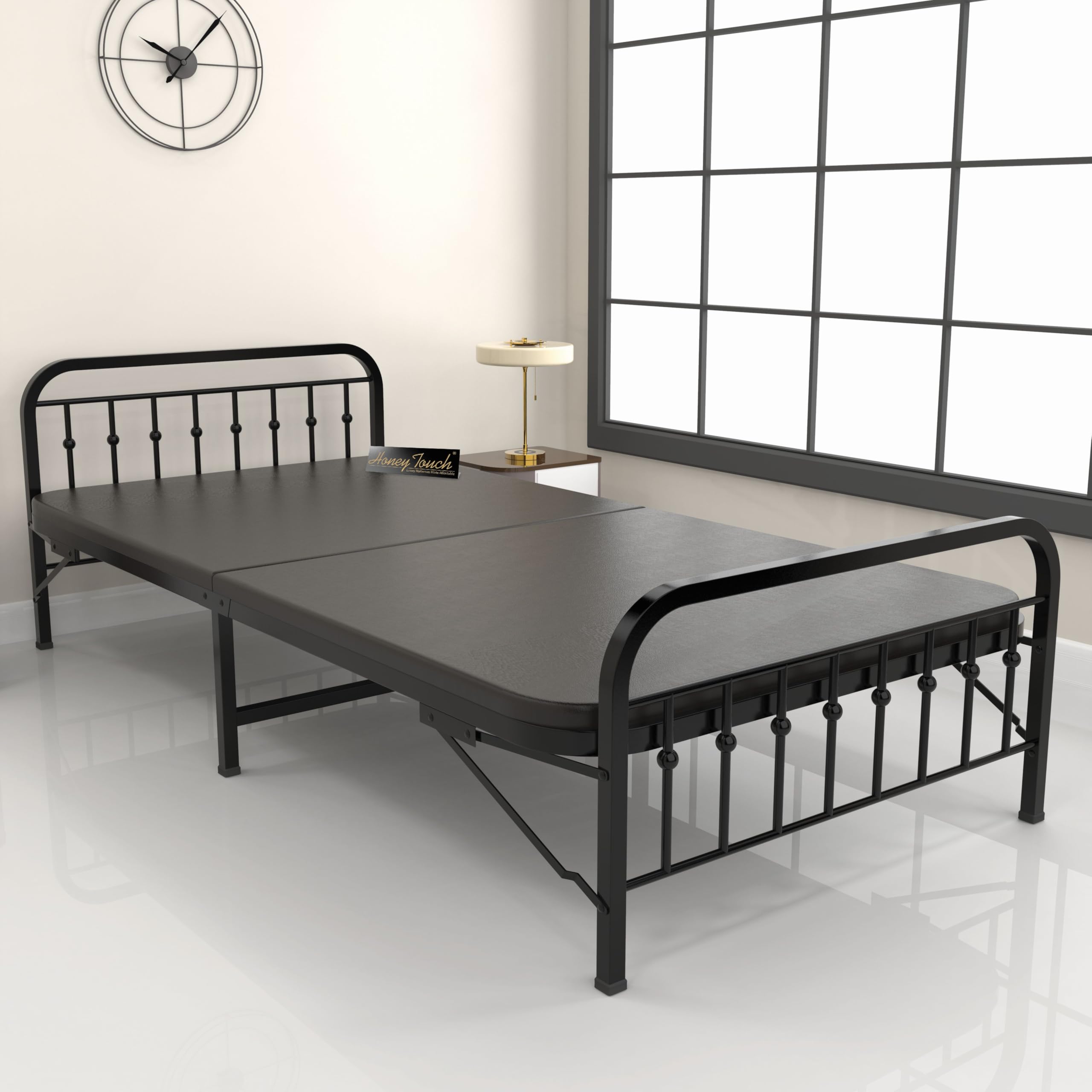 Honey Touch Metal Folding Bed Single Size with Mattress for Sleeping G