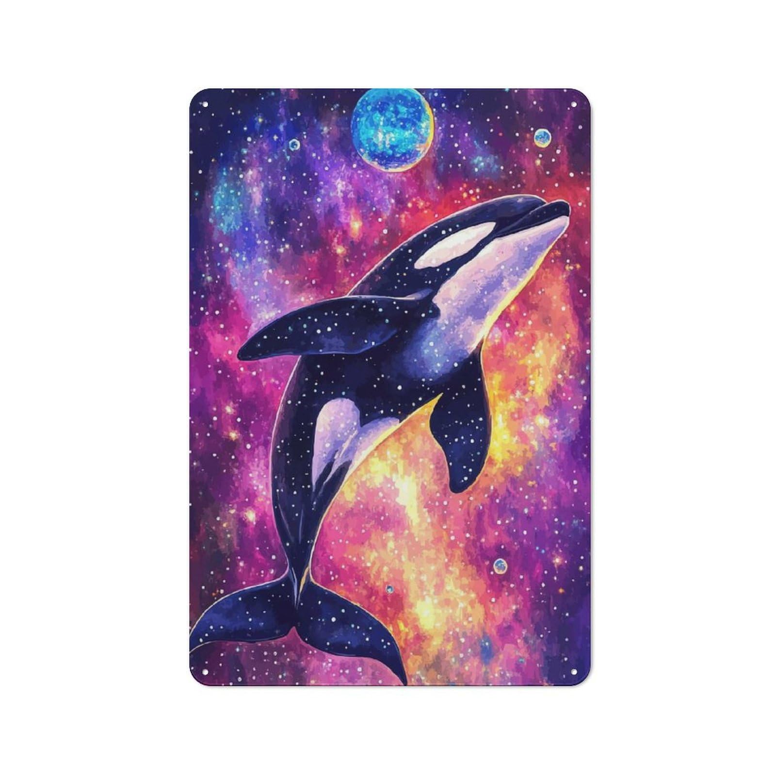 Junmoney Style-10 Metal Wall Sign 30X20cm Featuring Cosmic Orca Whale For Garage Wall, For Kitchen, Dining Room And Home Bar Wall Decor