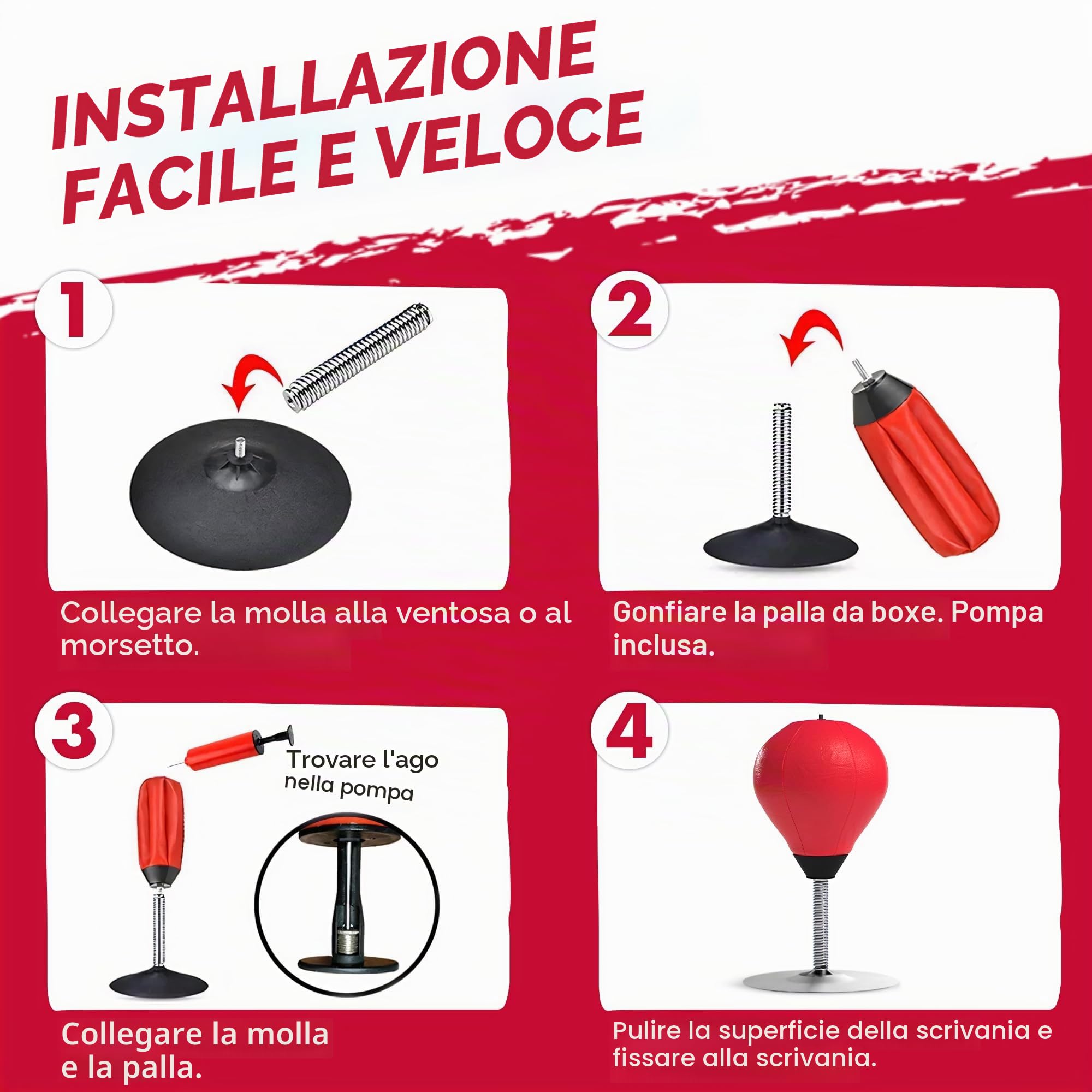 Sacco da boxe da Scrivania Antistress – Giocattolo da Ufficio per Adulti, Ventosa Ultra Resistente, Palla da Boxe in Pelle PU con Molla, Idea Regalo Divertente Antistress