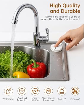 Garbage Disposal Wireless Switch Kit, 500 Feet RF Range Remote Control Outlet, Garbage Disposal Button, 15A/1500W with 4000V Anti-Surge, Remote Control Outlet Plug for Electrical Appliance