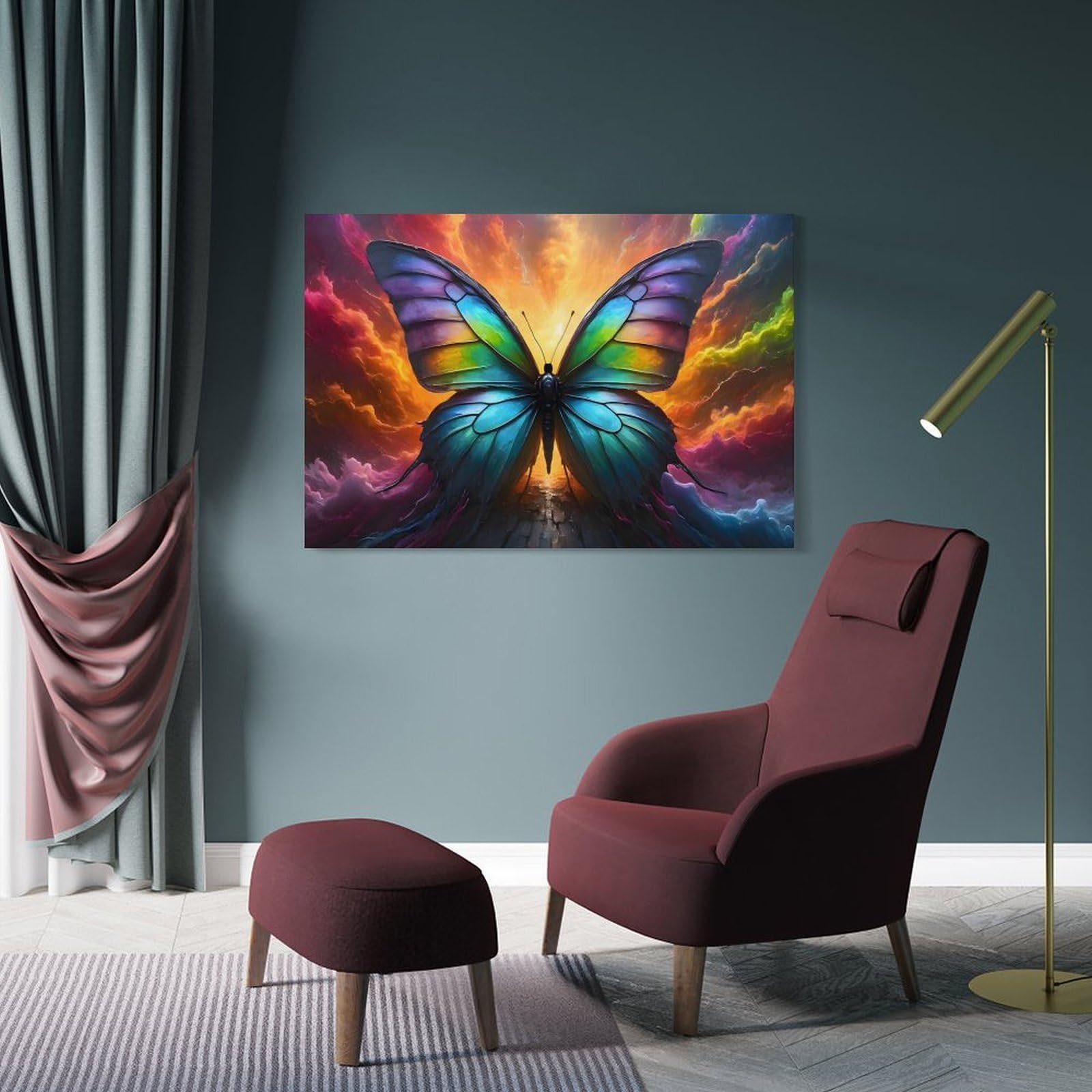 Junmoney Rainbow Butterfly Canvas Wall Art 24x36inch(60x90cm), for Wall Displays, Bedrooms Or Room Updates, Ideal for Building A Coordinated Art Wall