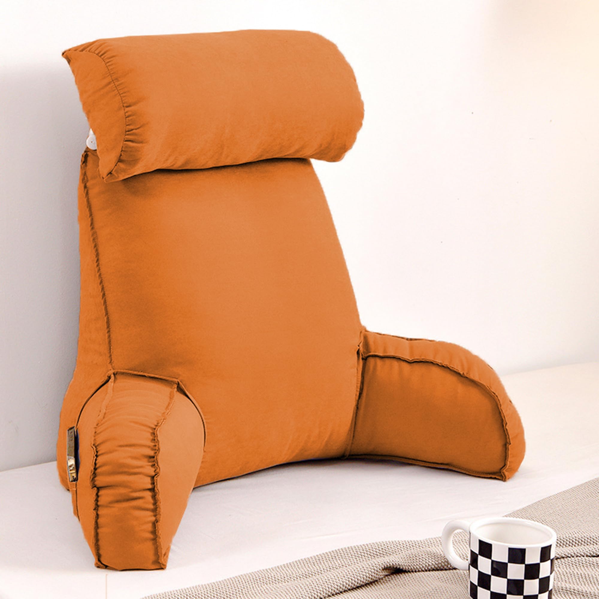 Cuscino da lettura per divano e letto, cuscino di supporto per braccioli lombari, 75 x 40 x 55 cm, arancione, perfetto per leggere e rilassarsi a casa