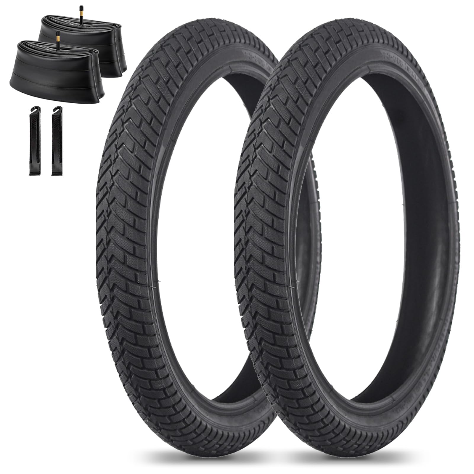 Confezione da 2 Pneumatici e camere d'Aria in Gomma butilica per BMX, Misure 16/18/20x1.95/2.125 Pollici, Set per Tutti i Terreni con Leve per Pneumatici, Ideali per Street, Park,