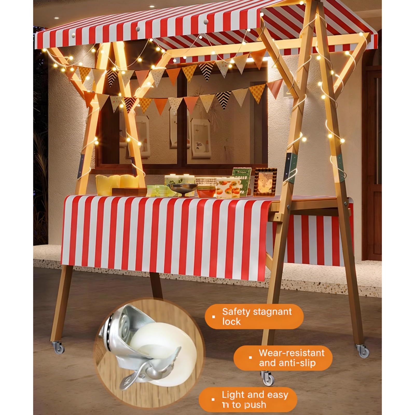 Soporte plegable de madera con toldo, cabina de vendedor portátil para mercados de agricultores, ferias de manualidades y eventos al aire libre, fácil de montar y almacenar