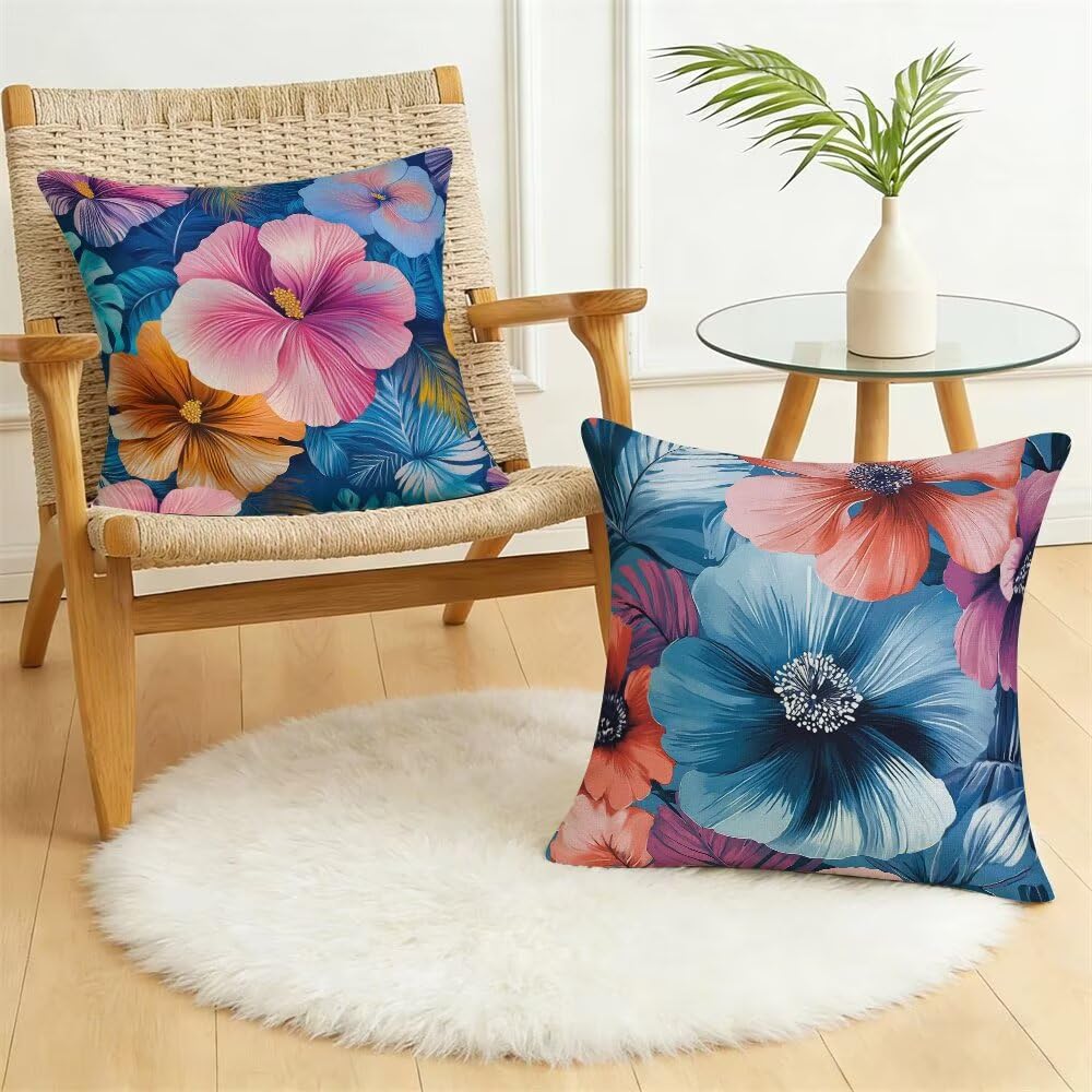 Federe Cuscini da Esterno Impermeabili 65x65 Blu Copri Cuscini per Divano Fiori Federa Cuscino Nordico Decorativi Copricuscini per Divano Giardino Patio Soggiorno Copricuscino Set di 2 (IU67)